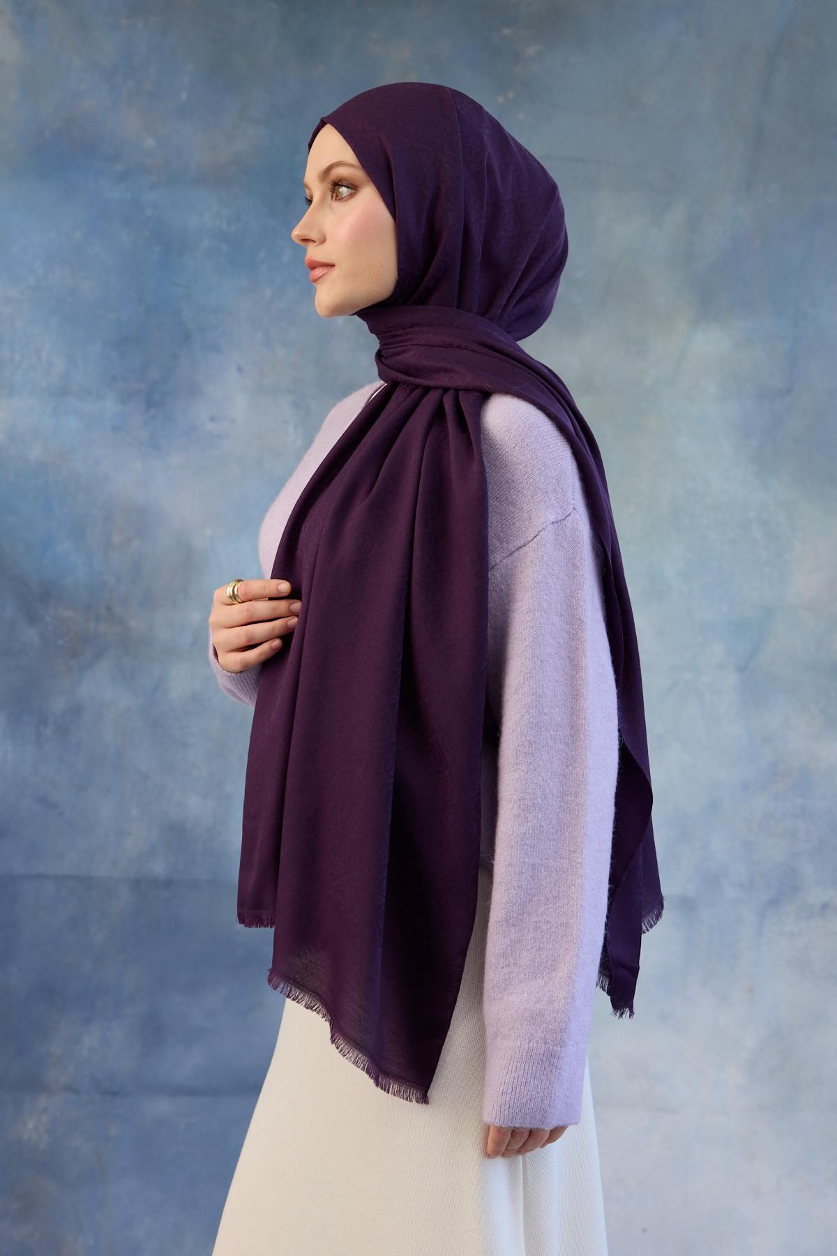 Logo Desen Pamuk Jakar Şal Mor 8008-13