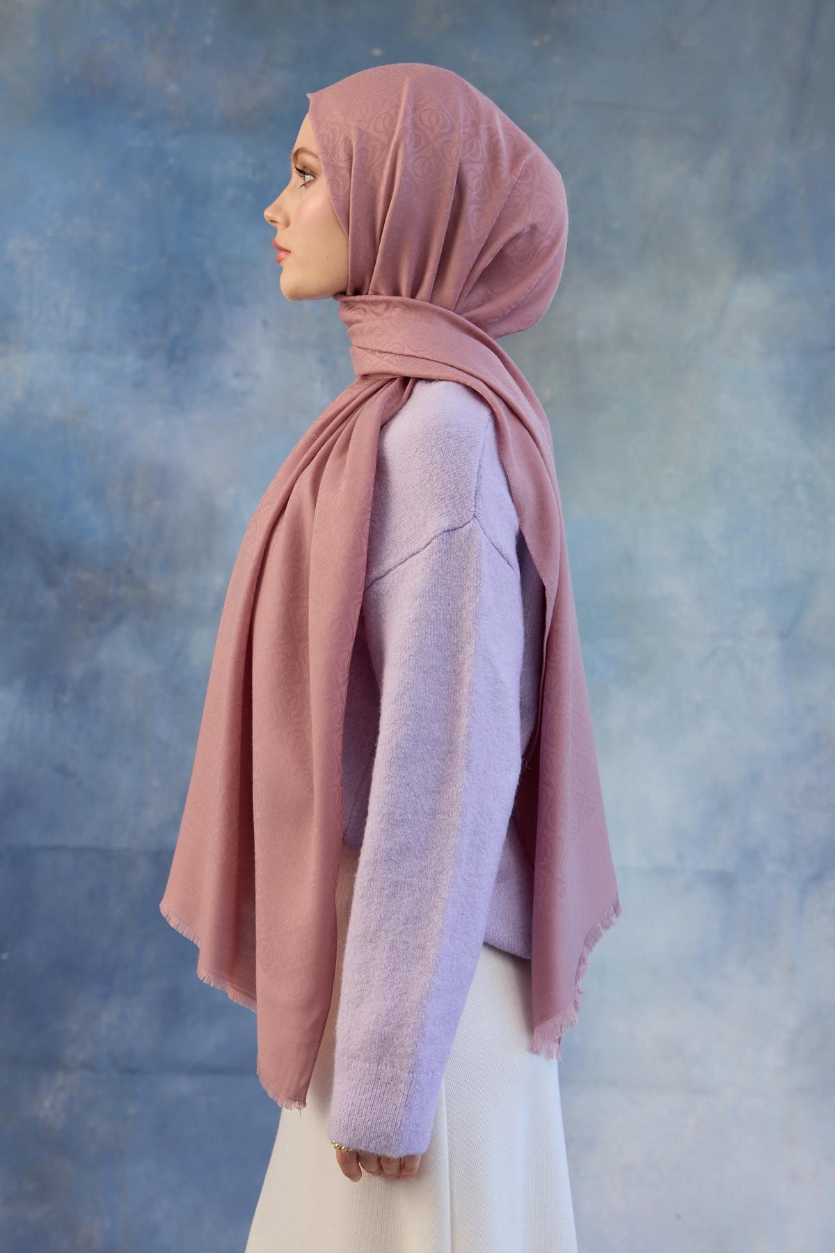 Logo Desen Pamuk Jakar Şal Pembe 8008-17