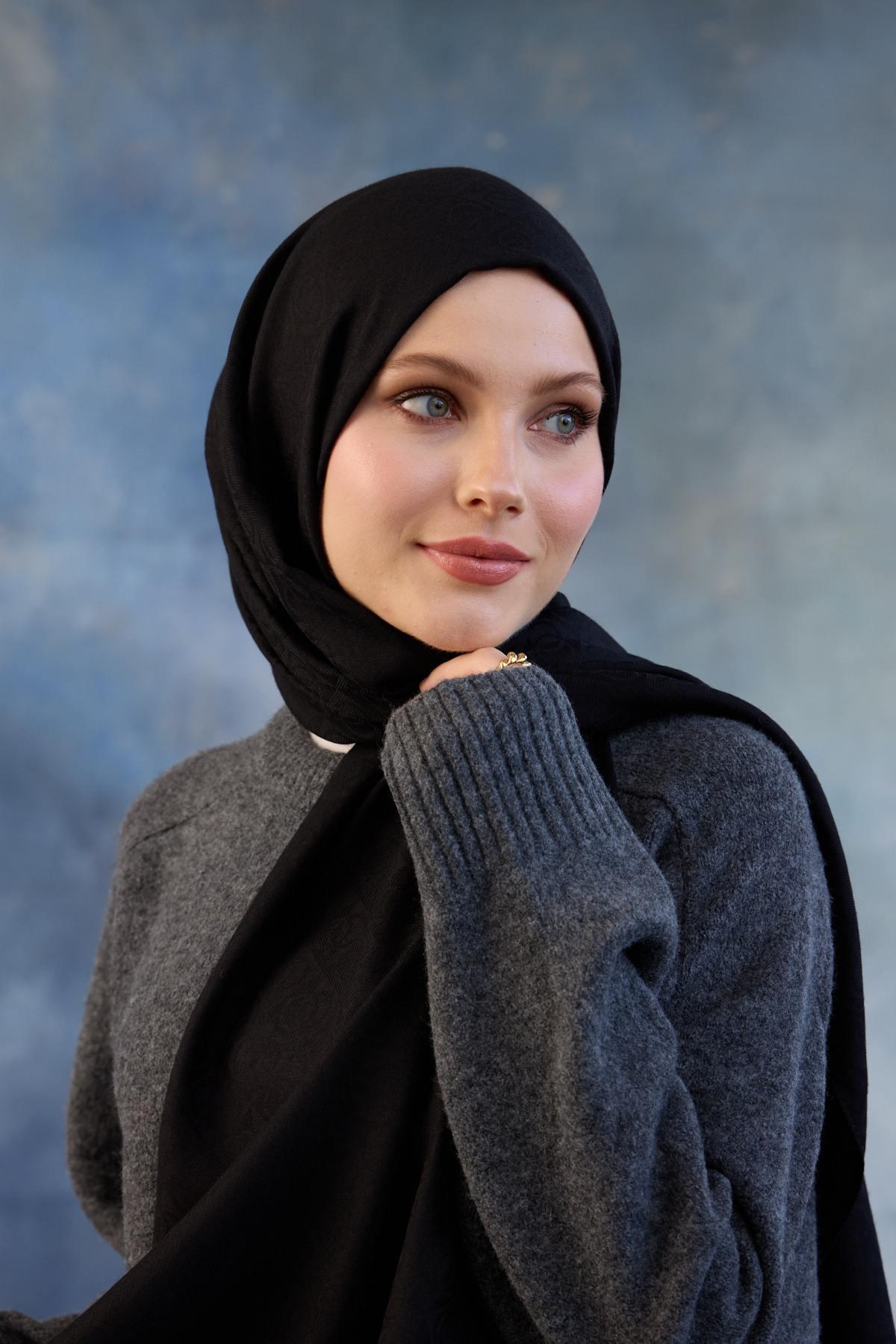 Logo Desen Pamuk Jakar Şal Siyah 8008-10