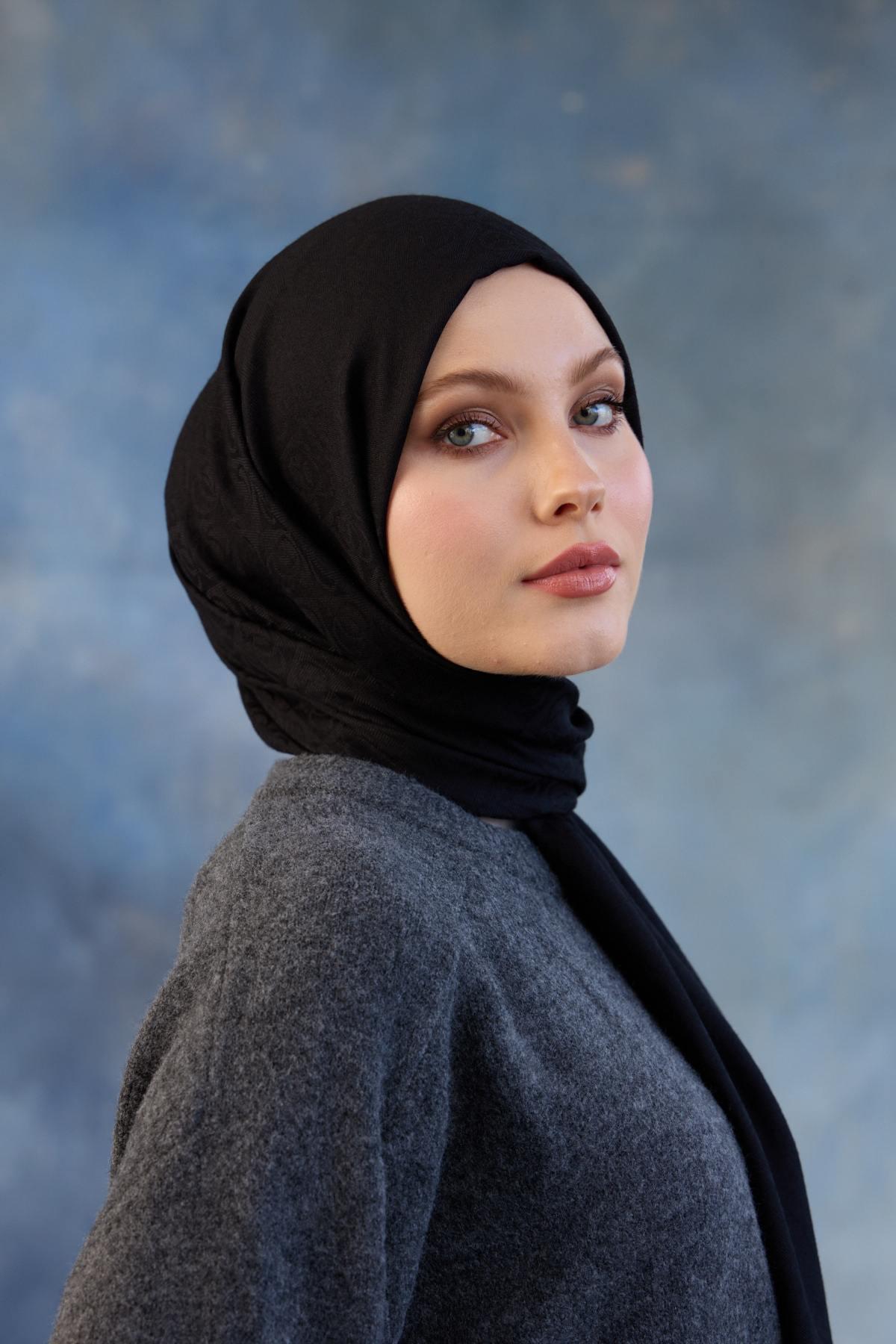 Logo Desen Pamuk Jakar Şal Siyah 8008-10