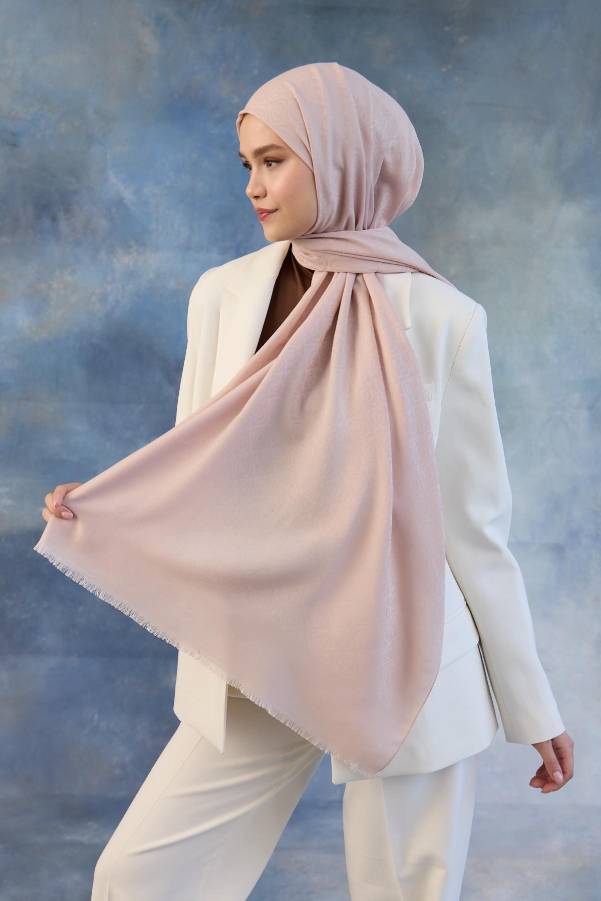 Logo Desen Pamuk Jakar Şal Toz Pembe 8008-21