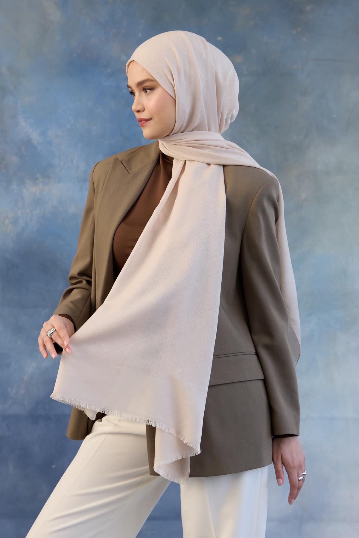 Logo Desen Pamuk Jakar Şal Uçuk Pembe 8008-22