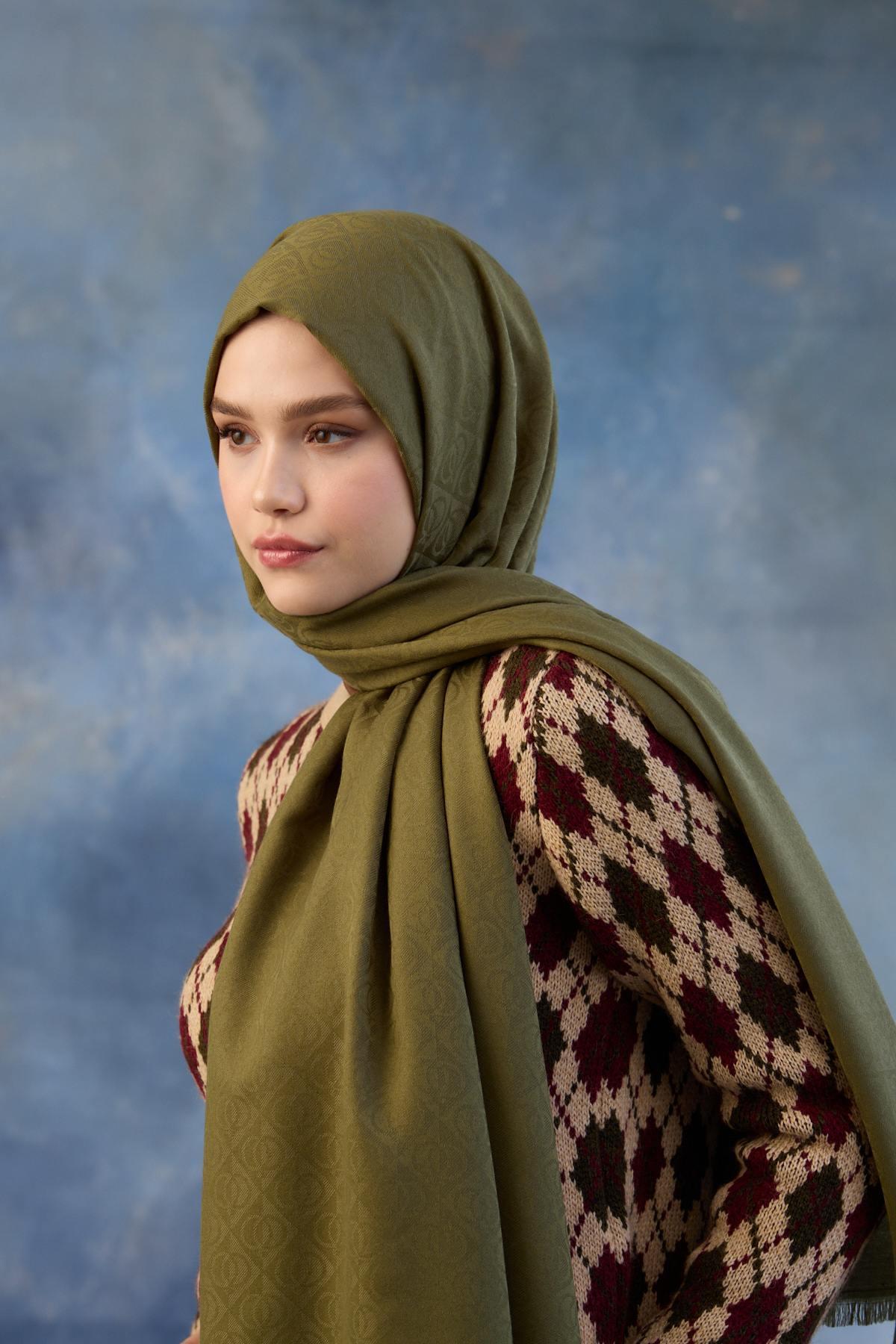 Logo Desen Pamuk Jakar Şal Yeşil 8008-08