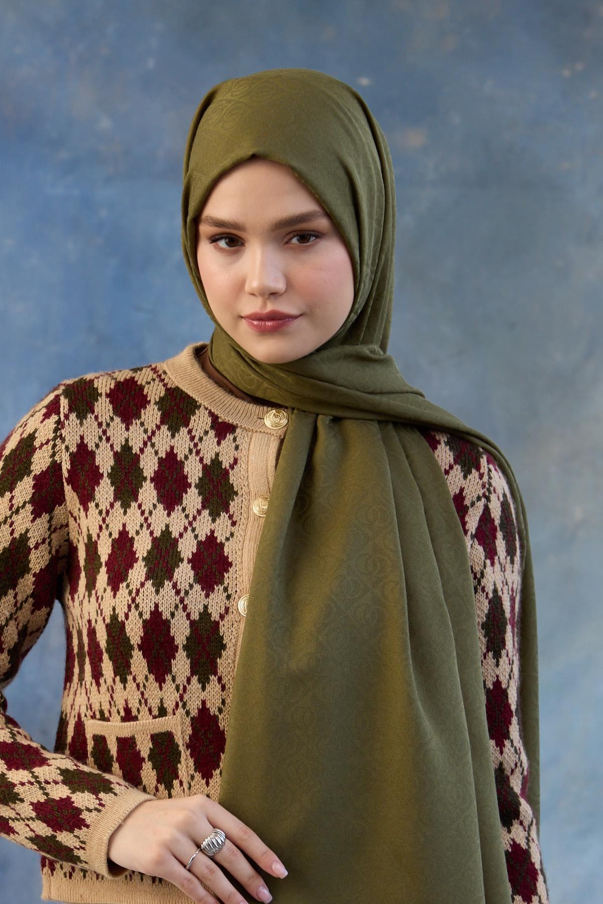 Logo Desen Pamuk Jakar Şal Yeşil 8008-08