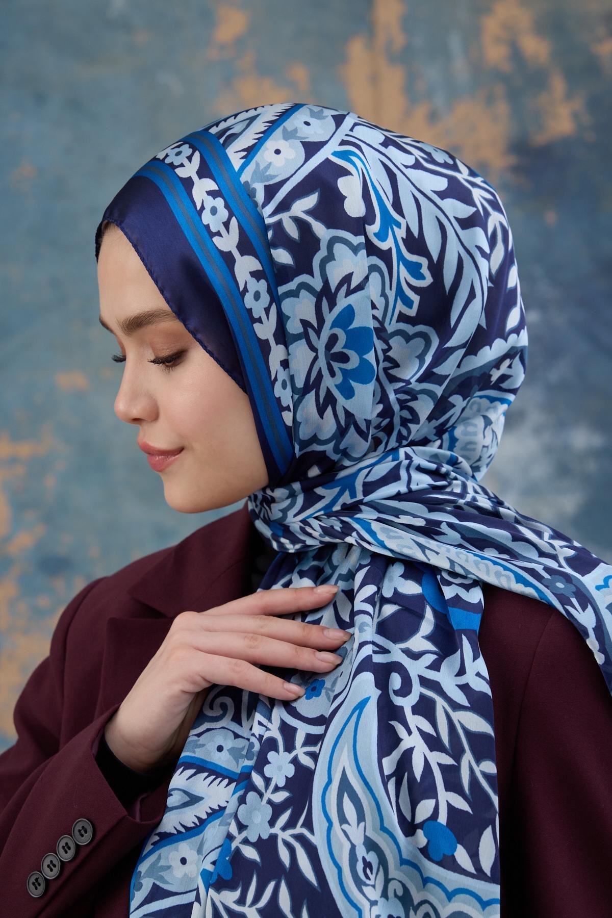 Mavi Hint Vual Şal -  5004-01