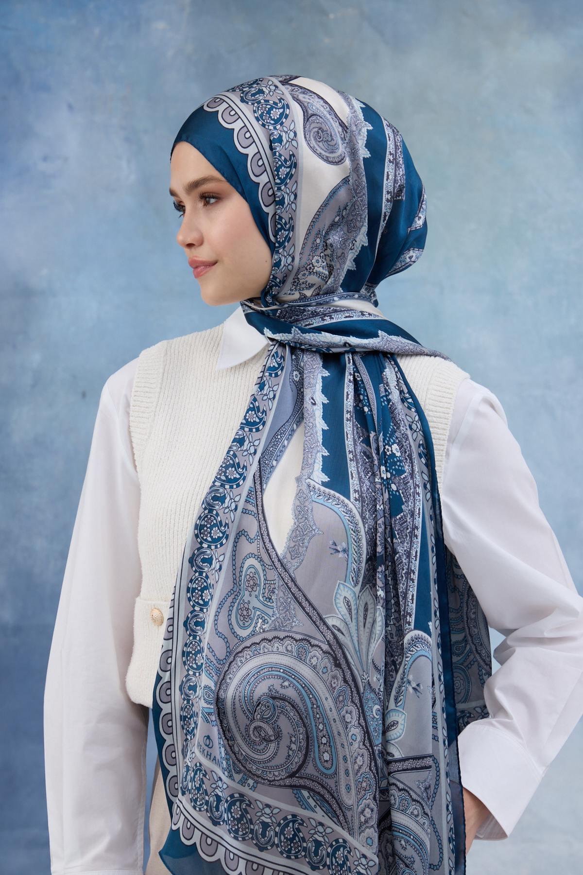 Mavi Hint Vual Şal -  5006-01