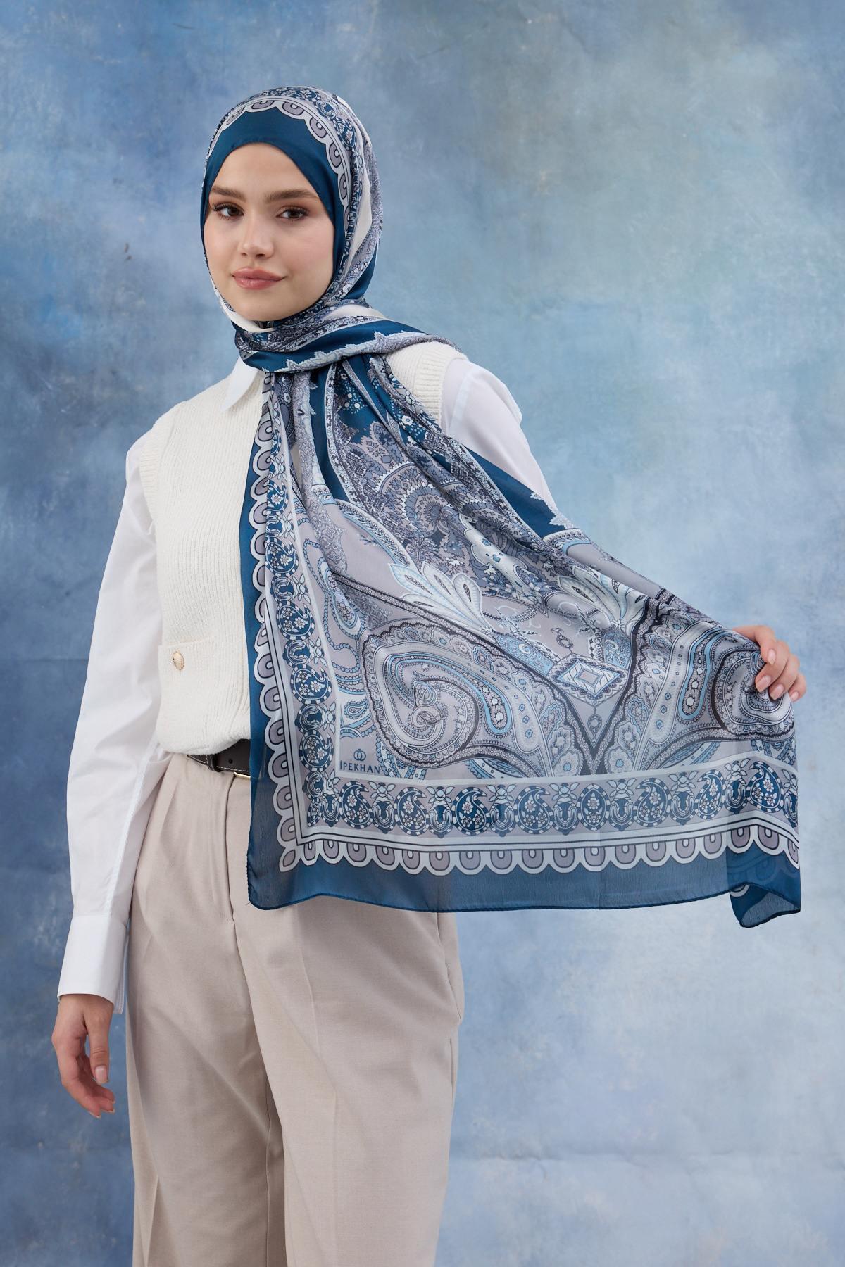 Mavi Hint Vual Şal -  5006-01