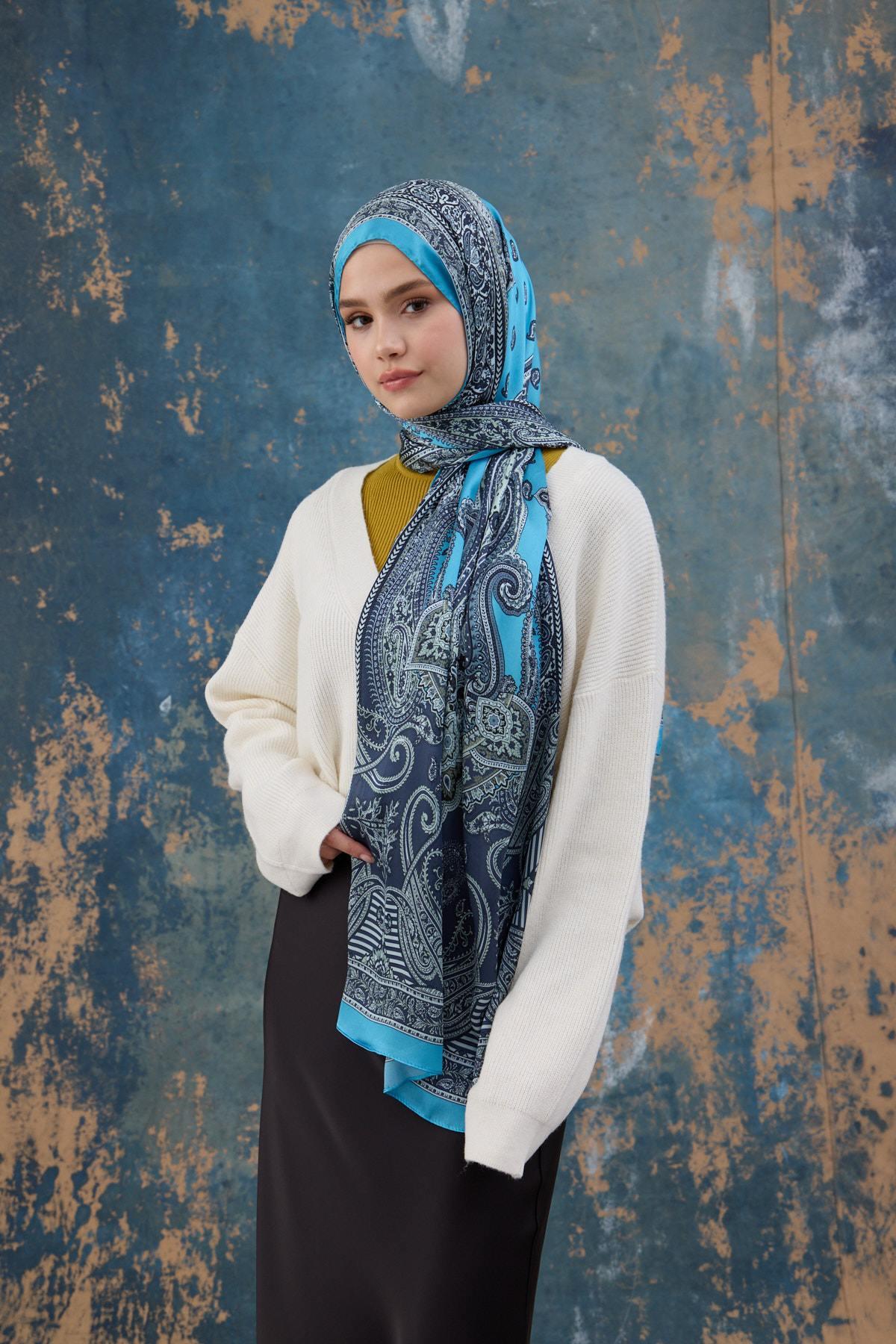 Mavi Hint Vual Şal -  5008-01