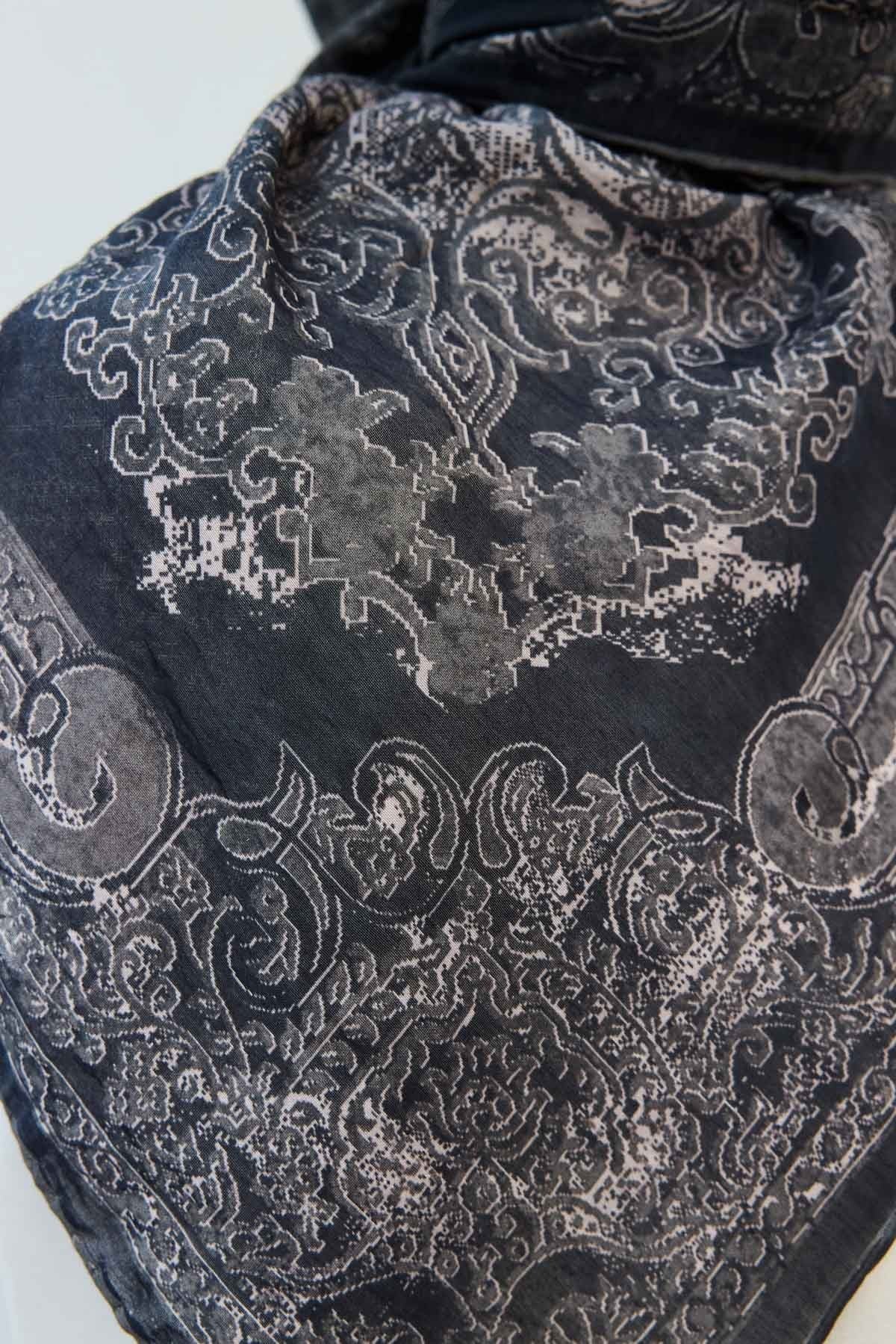 Monare Eşarp Etnik Motif Siyah 90x90