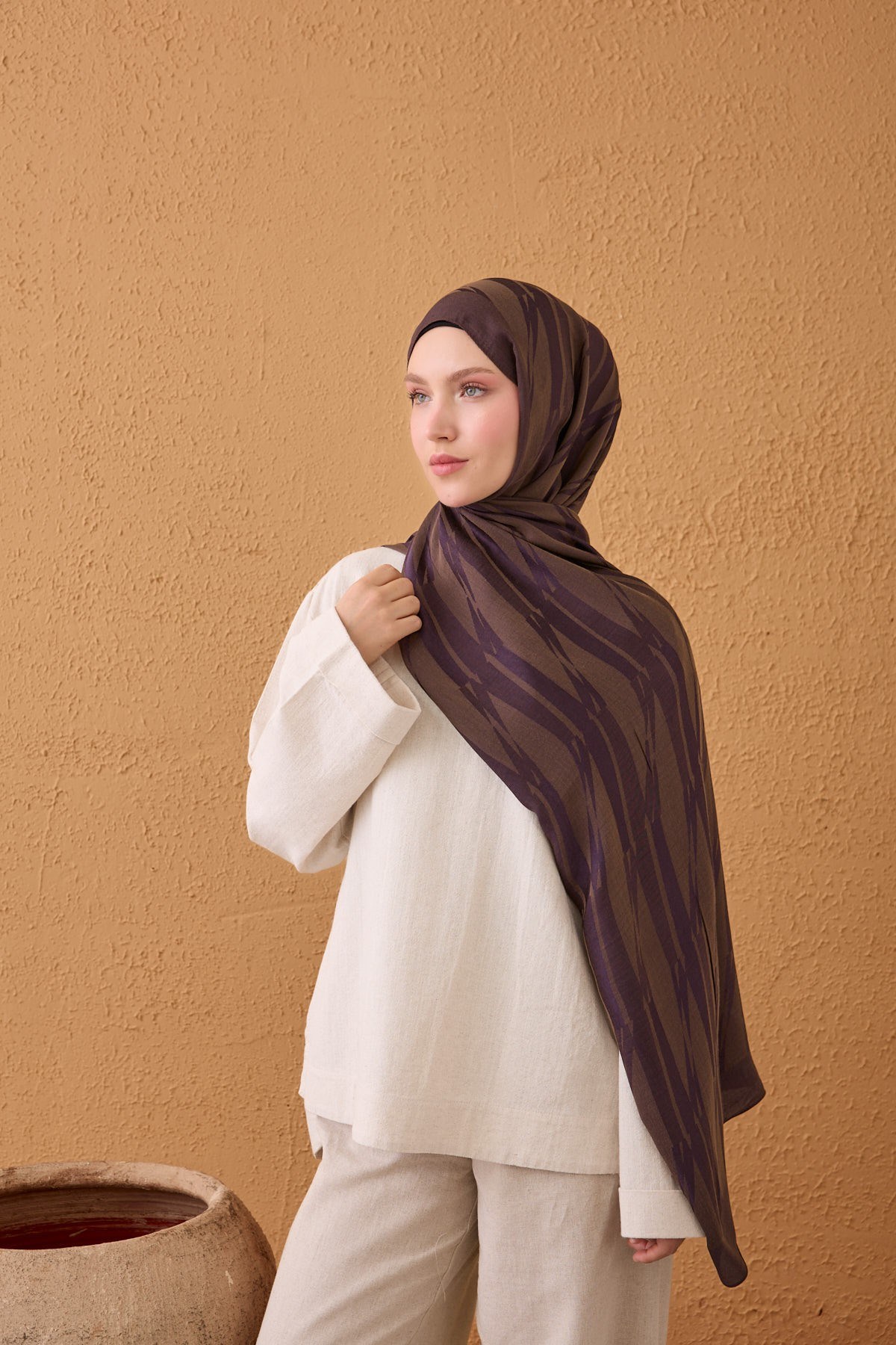 Naia Pamuk Şal Lyra Kahve-Mor