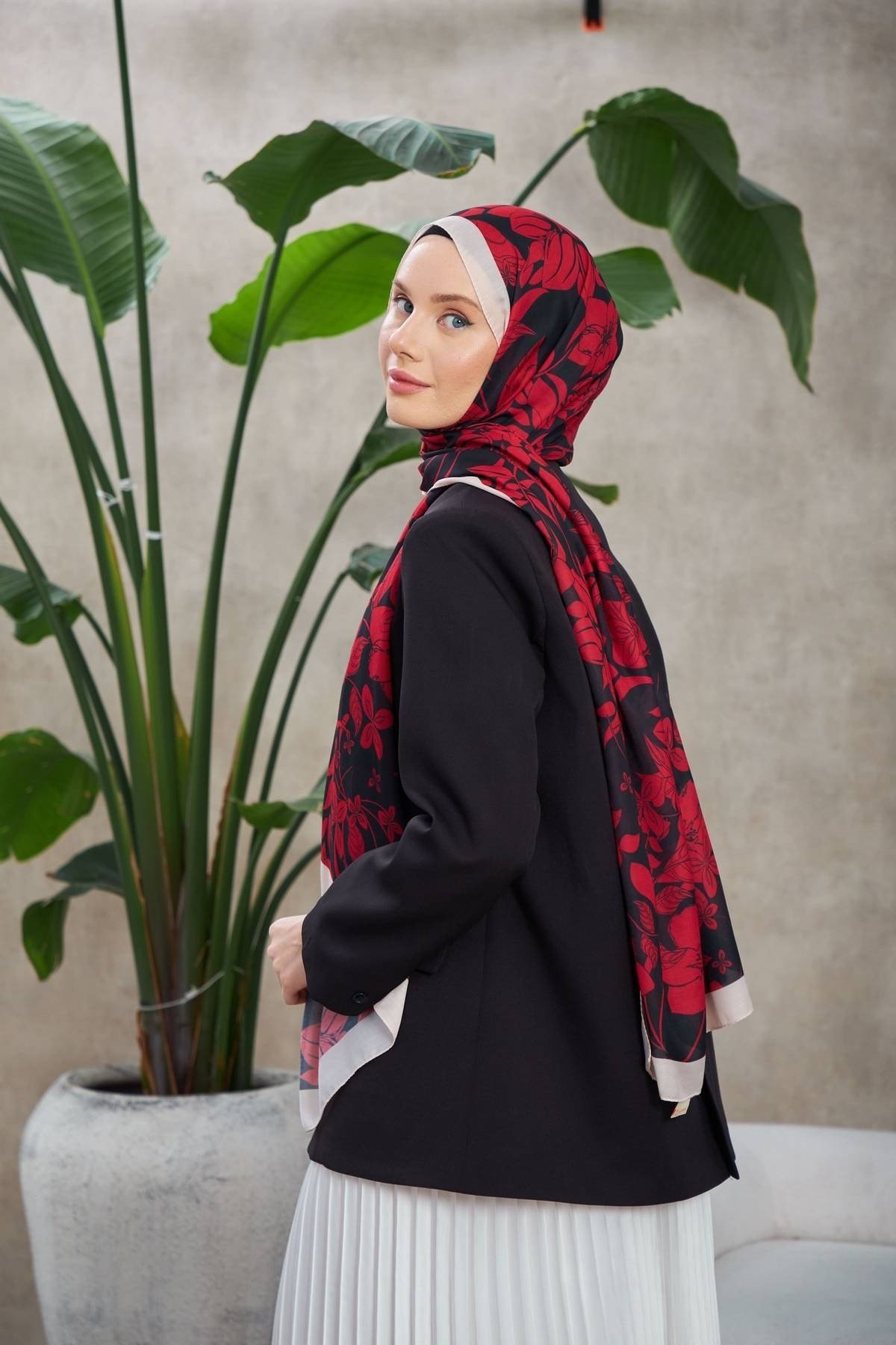 Nature Fulya Soft Şal Beyaz Siyah 3041-07