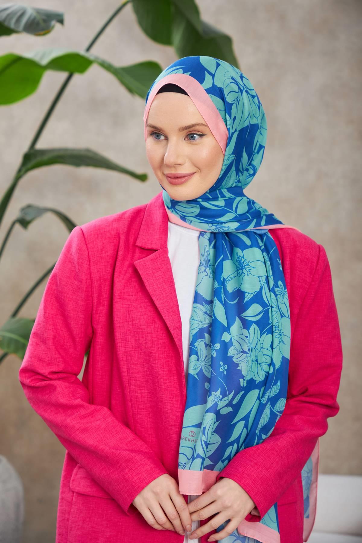 Nature Fulya Soft Şal Pembe Çelik Mavi 3041-13