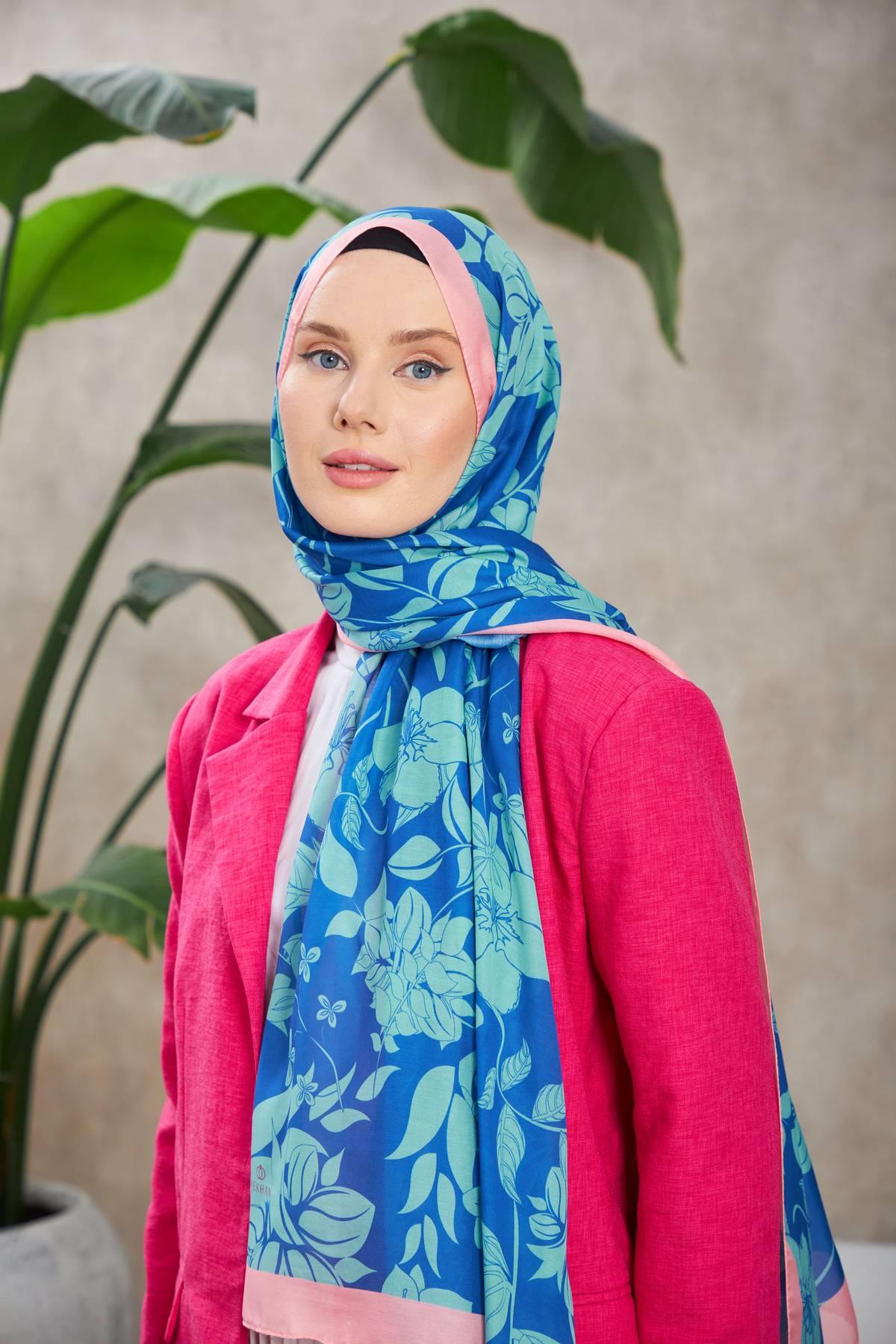 Nature Fulya Soft Şal Pembe Çelik Mavi 3041-13