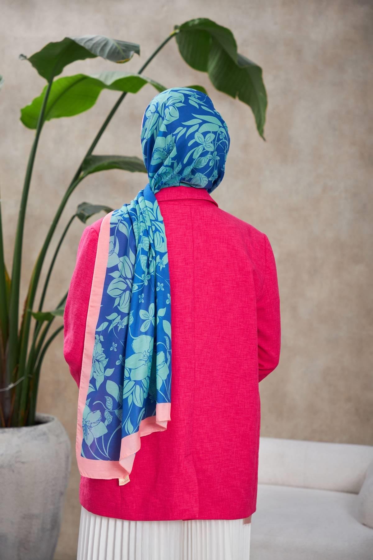 Nature Fulya Soft Şal Pembe Çelik Mavi 3041-13