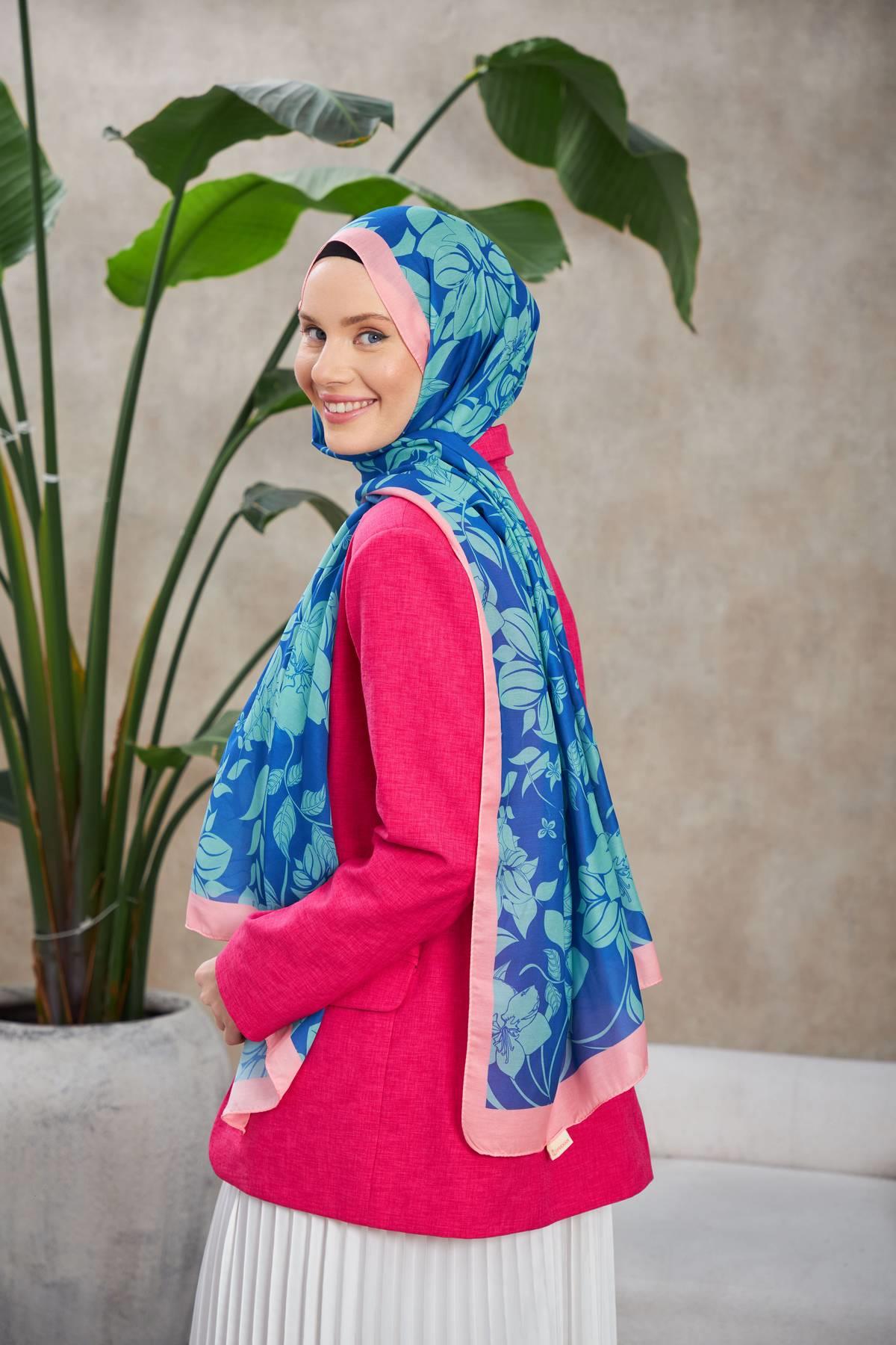 Nature Fulya Soft Şal Pembe Çelik Mavi 3041-13