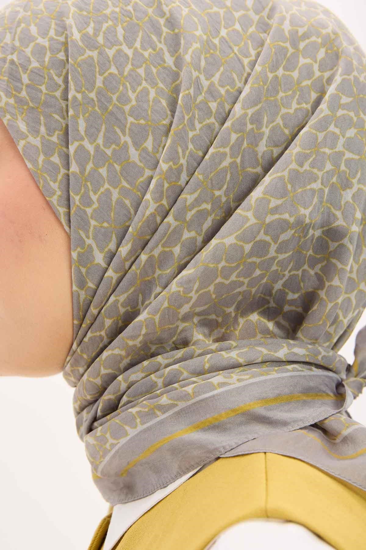Olinda Eşarp Yonca Desen Açık Gri 90x90