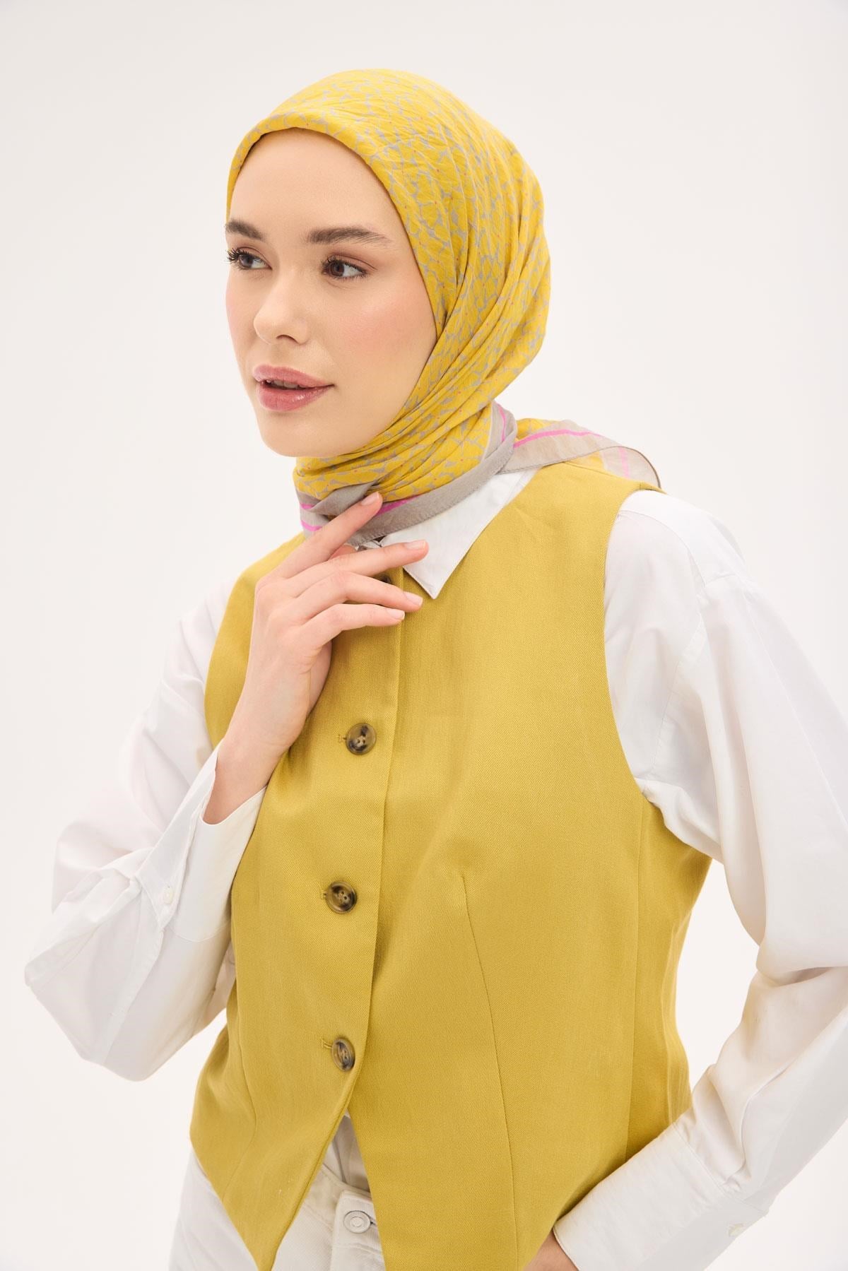 Olinda Eşarp Yonca Desen Hardal 90x90