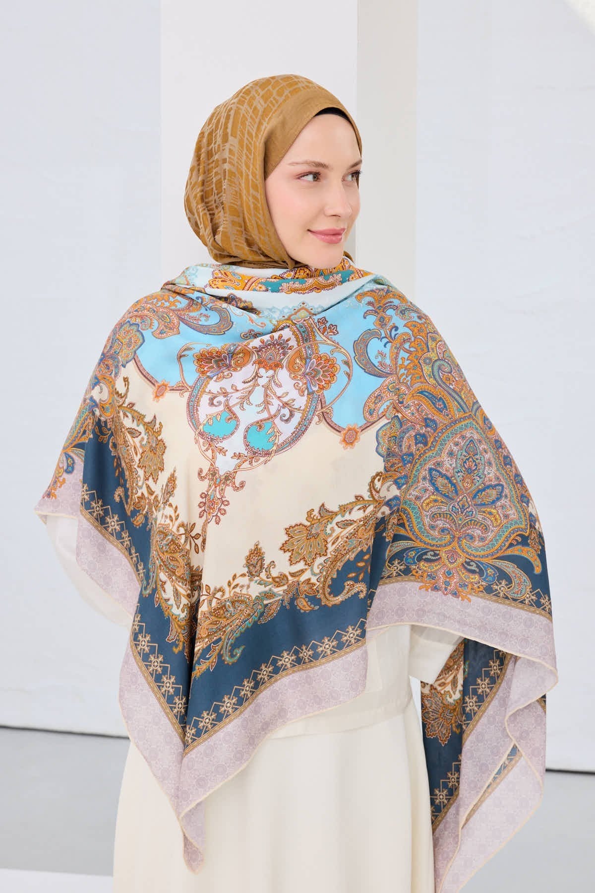 Omuz Şalı Ottoman Design Petrol Mavisi