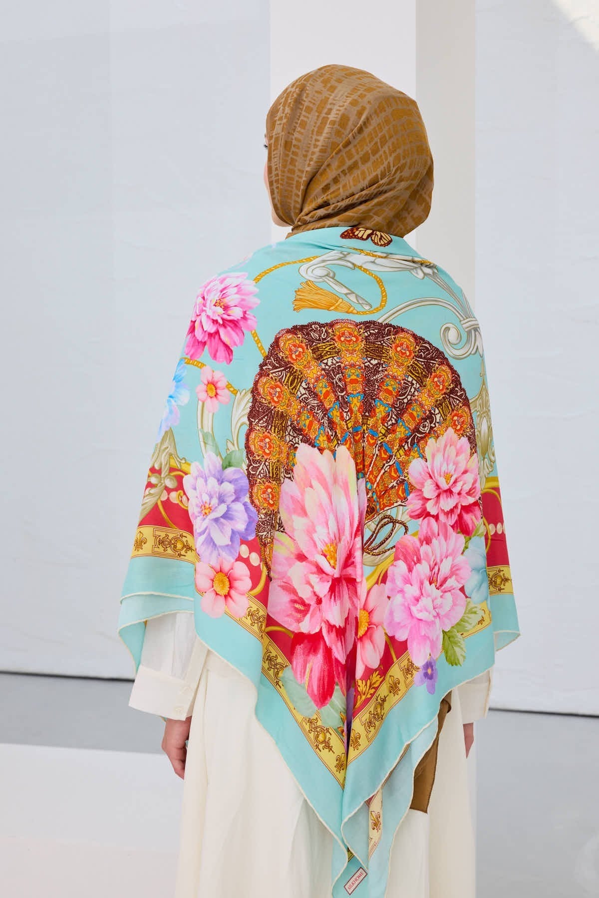 Omuz Şalı Vintage Floral Camgöbeği