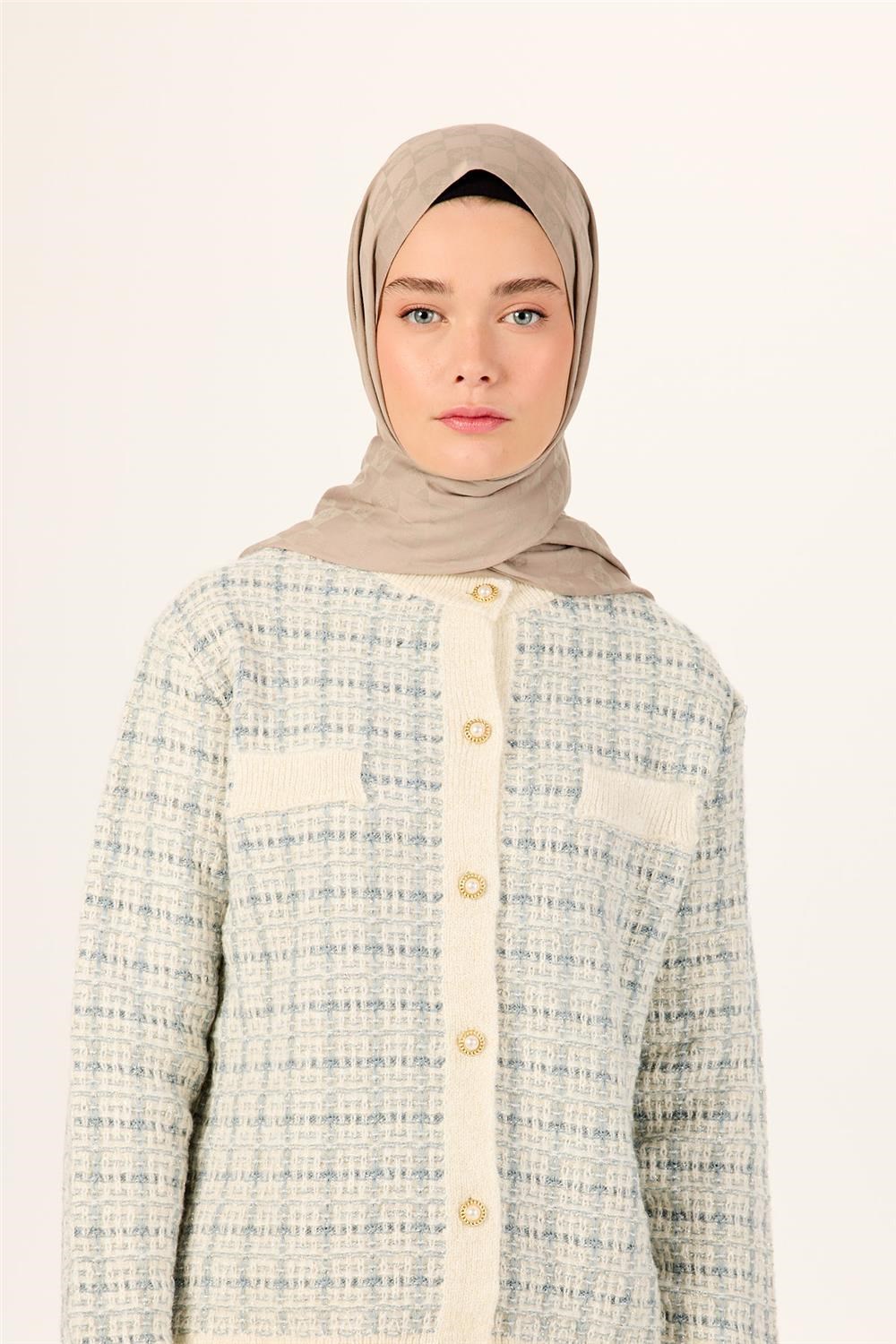 Pamuk Karışımlı Liva Şal Koyu Bej Desenli Tok Duruşlu Nefes Alan 90X200