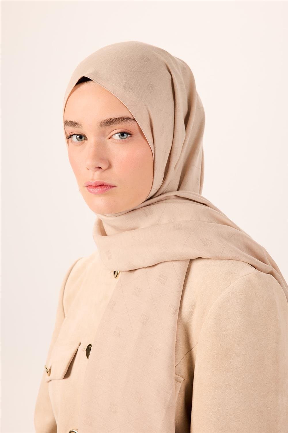 Pamuk Polyester Liva Şal Bej Düz Dokulu Tok Duruşlu 90X200