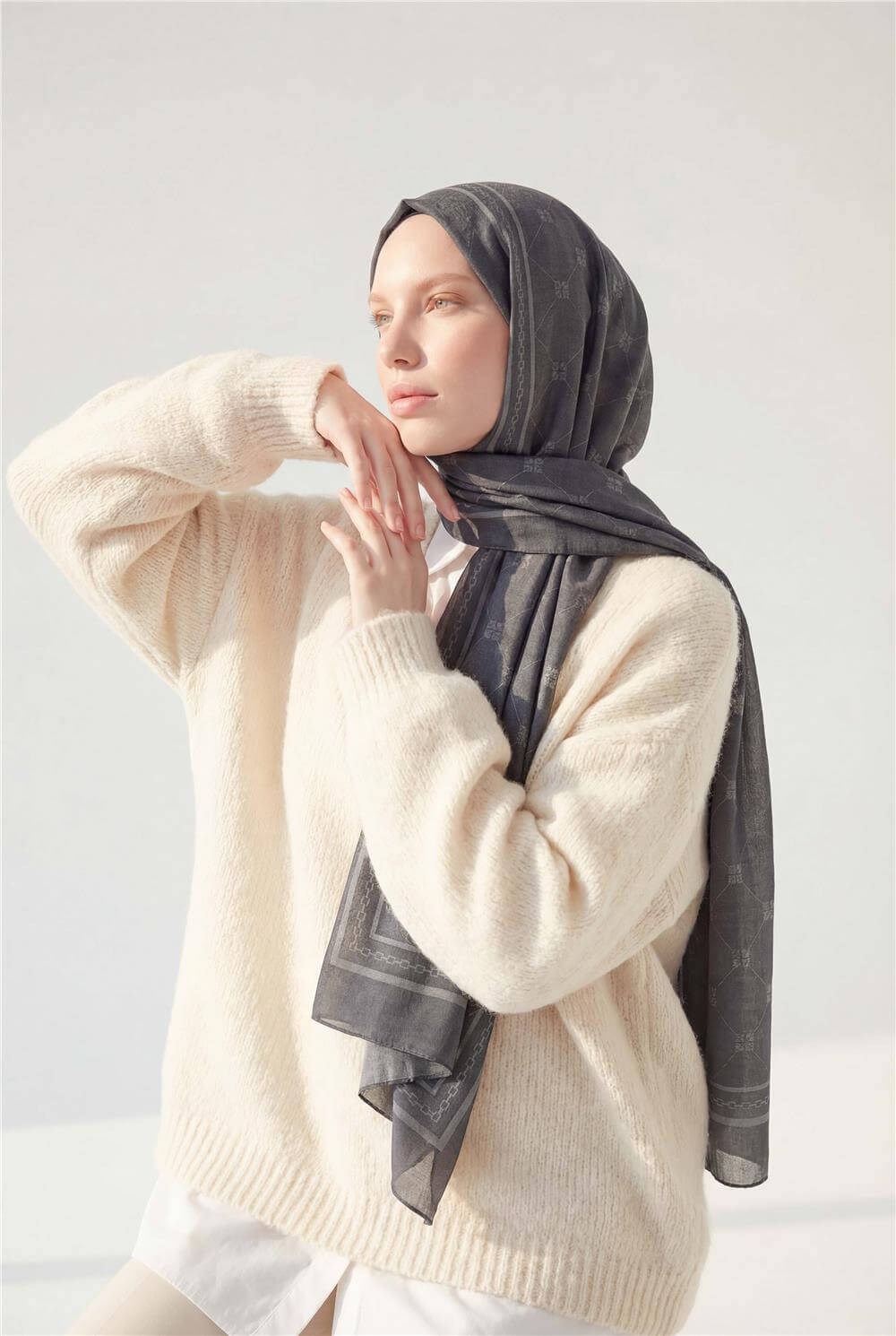 Pamuk Polyester Liva Şal Füme Nefes Alan Dokulu 90X200