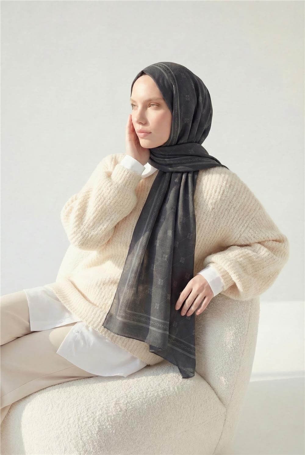 Pamuk Polyester Liva Şal Füme Nefes Alan Dokulu 90X200