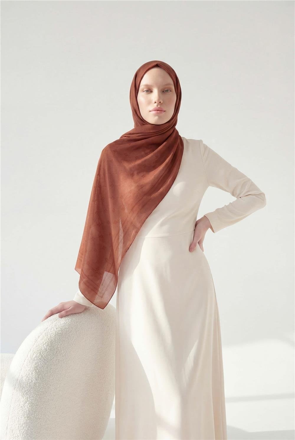 Pamuk Polyester Liva Şal Koyu Turuncu Nefes Alan Dokulu 90X200