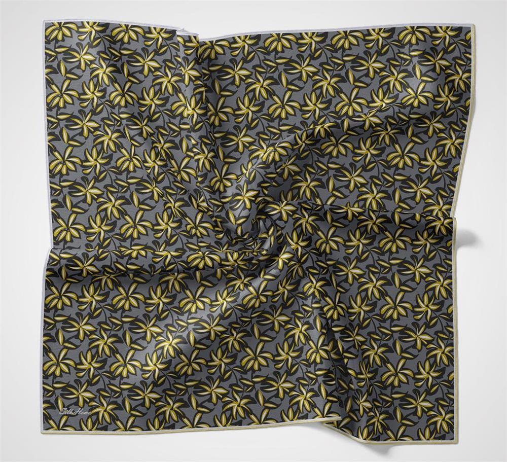 Pamuk Polyester Soft Eşarp Flora Desen Hardal 90*90