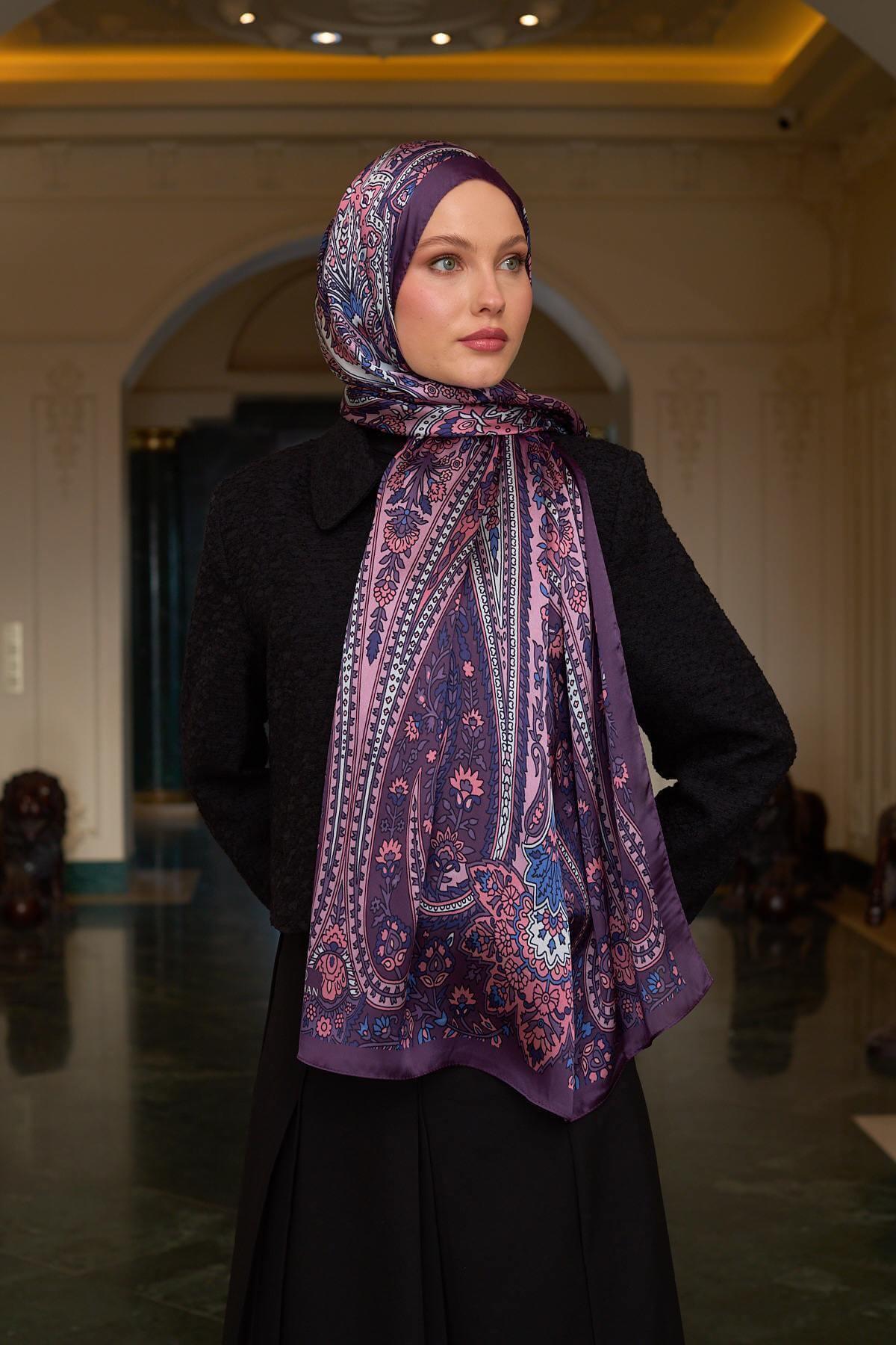 Patlıcan Mor Hint Vual Şal -  5009-15