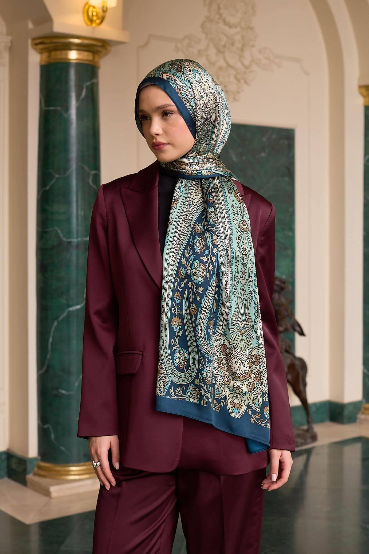 Petrol Yeşili Hint Vual Şal -  5009-26