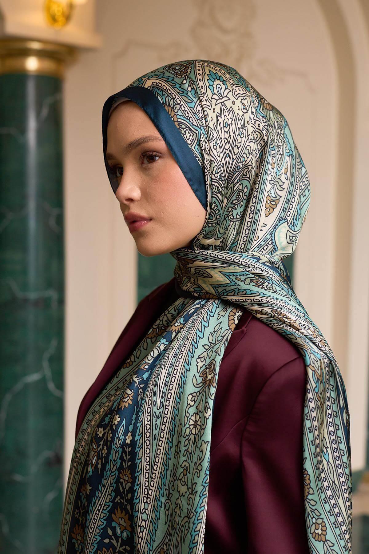 Petrol Yeşili Hint Vual Şal -  5009-26