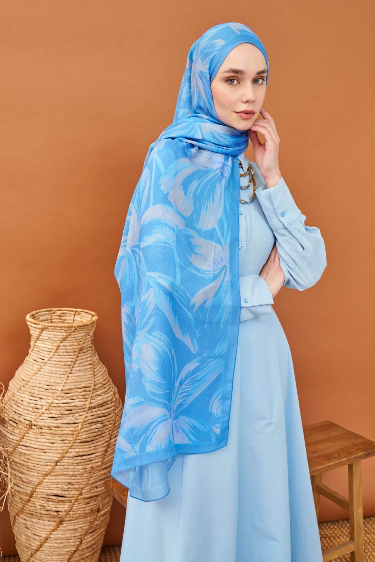 Riva Şal Tencel Bloom Gök Mavi