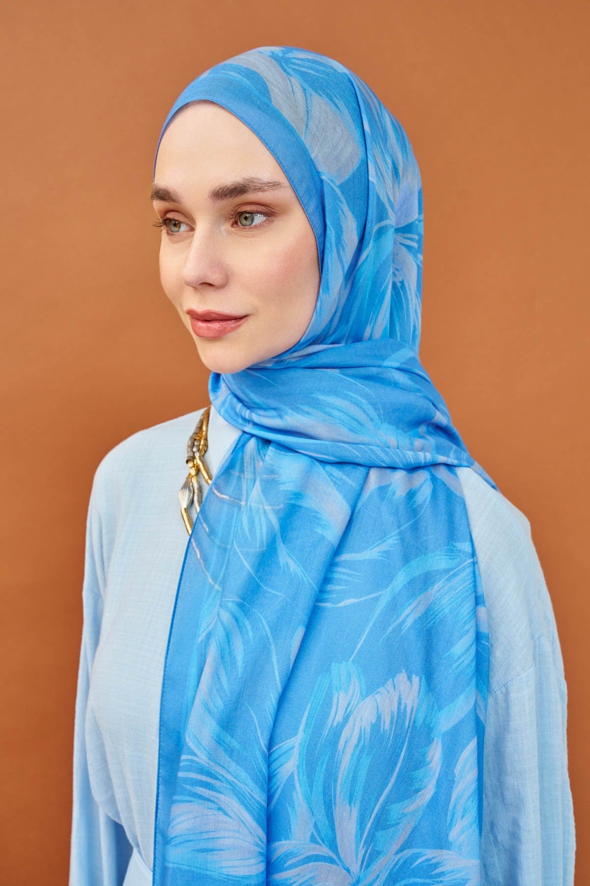 Riva Şal Tencel Bloom Gök Mavi