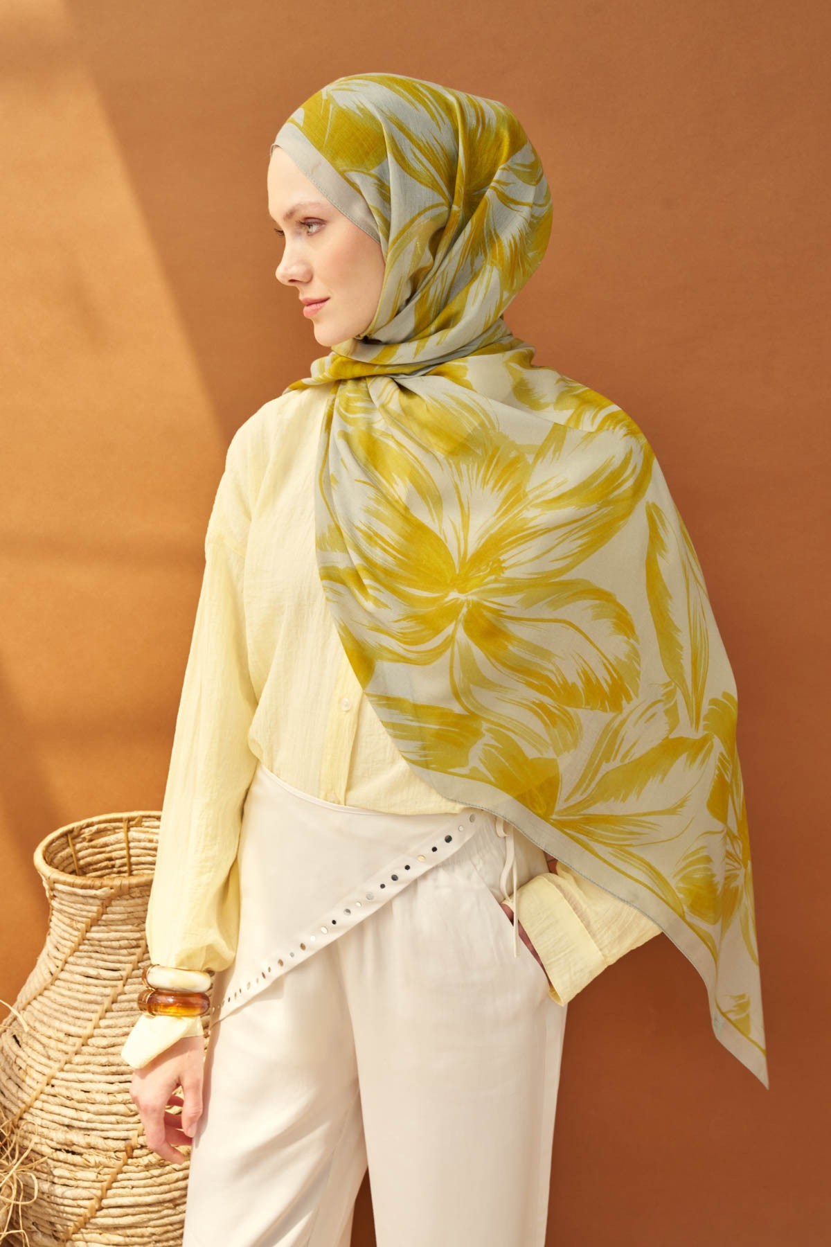 Riva Şal Tencel Bloom Gümüş