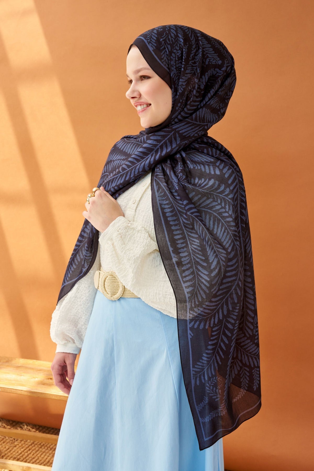 Riva Şal Tencel Boston Fern Siyah