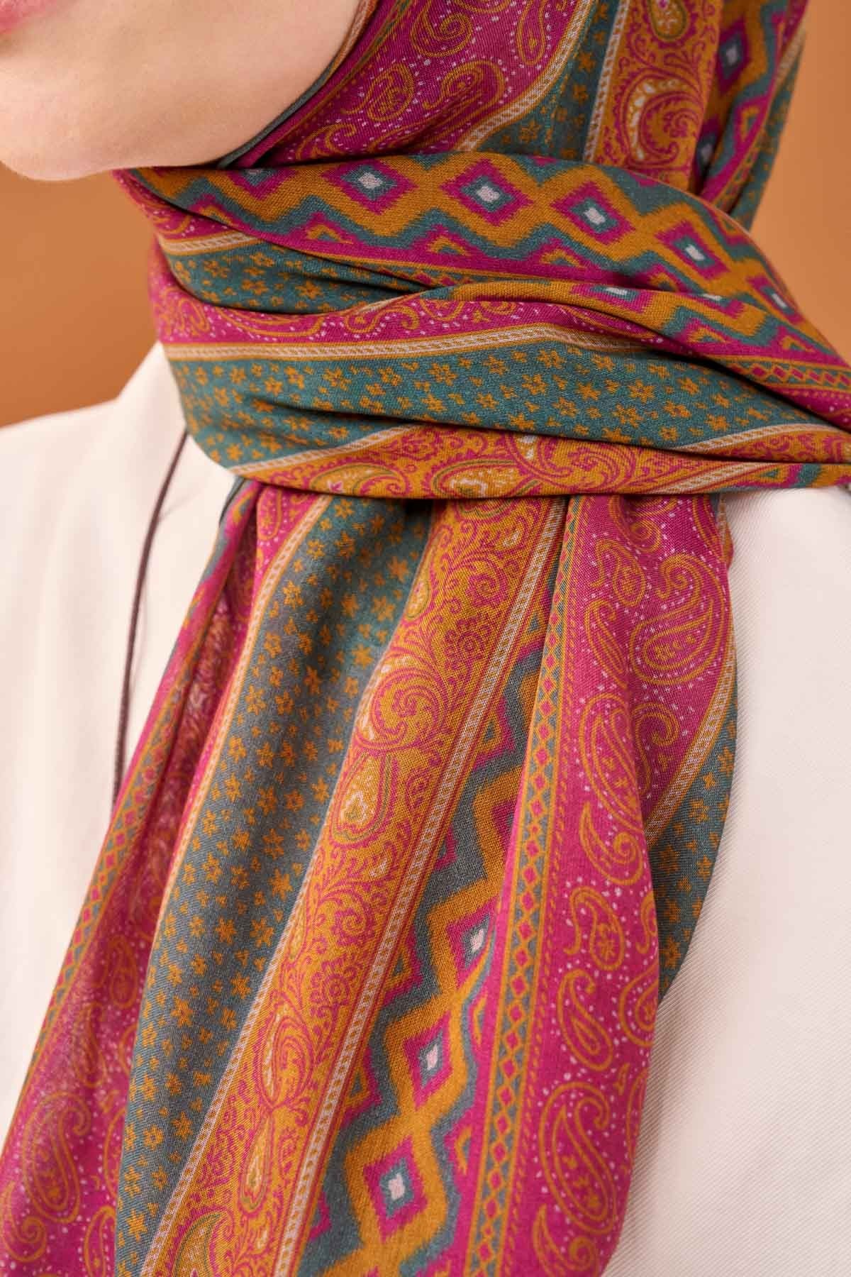 Riva Şal Tencel Ethnic Way Fuşya