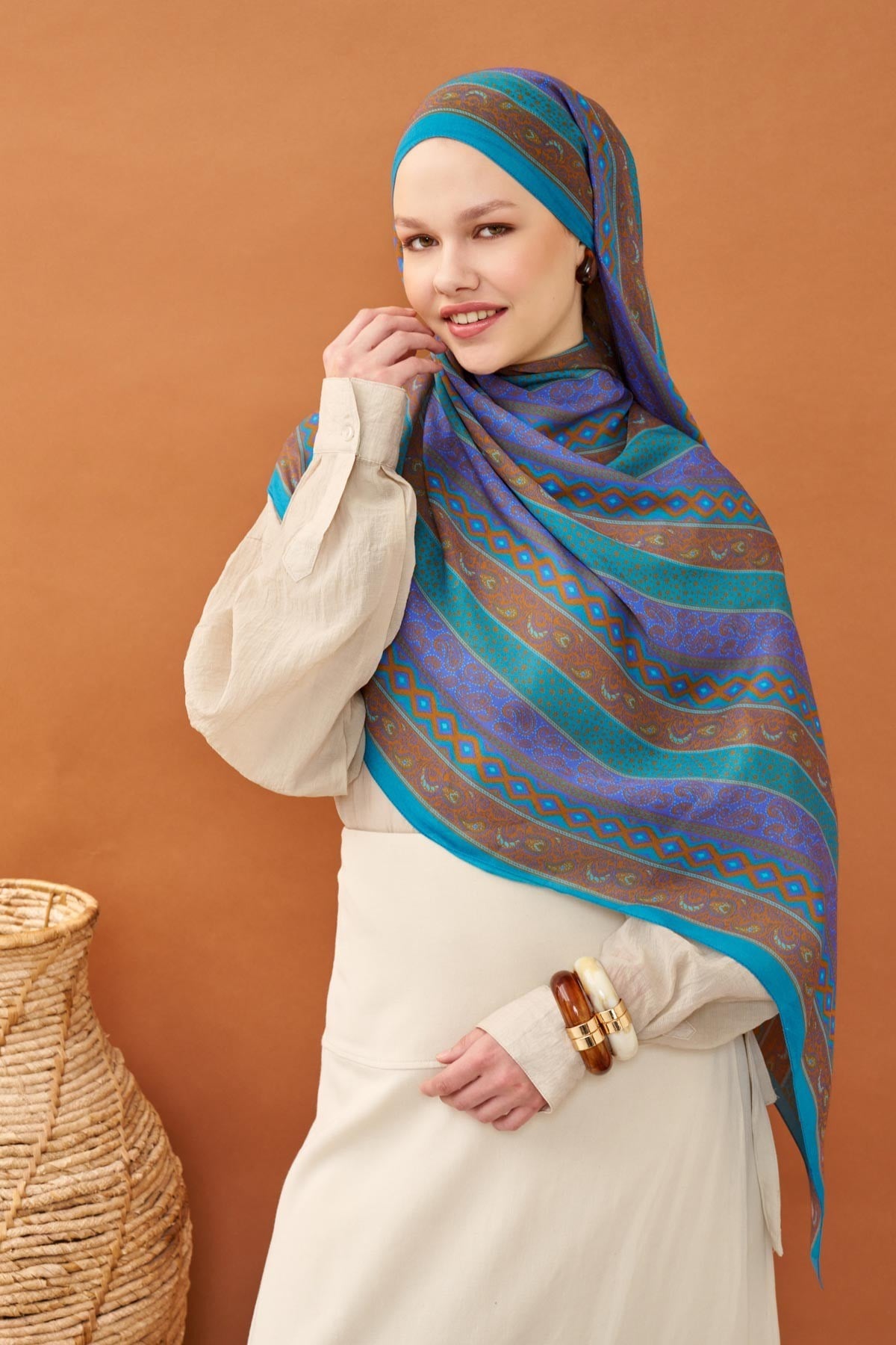 Riva Şal Tencel Ethnic Way Turkuaz