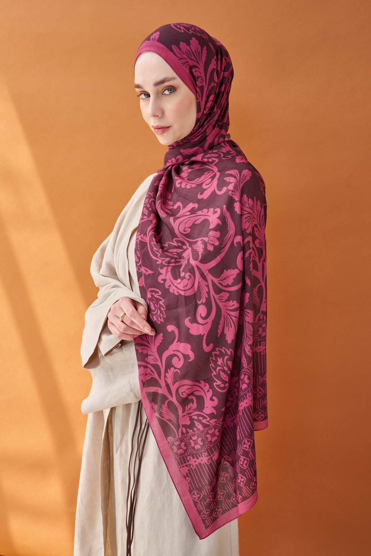 Riva Şal Tencel Floral Koyu Mor