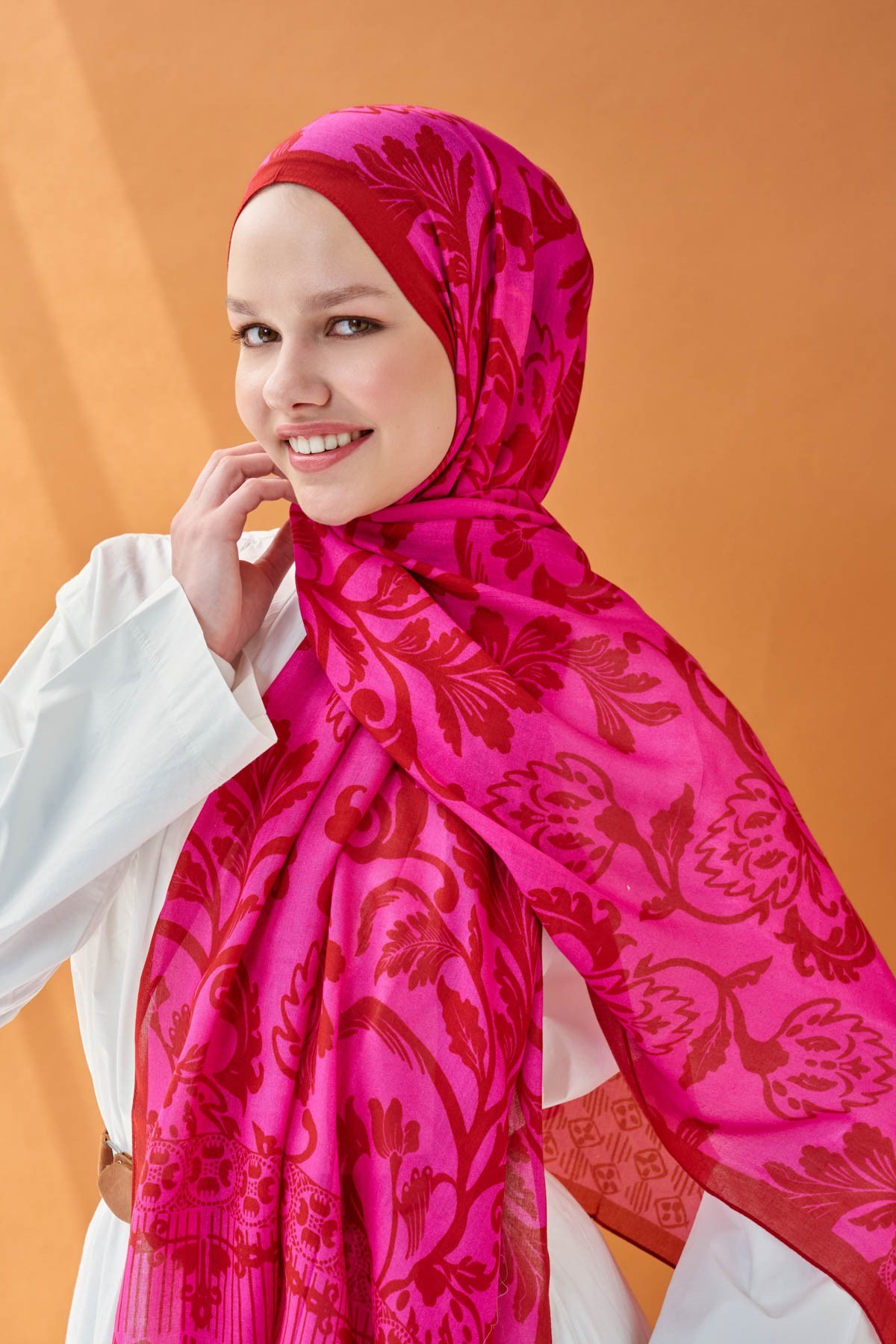 Riva Şal Tencel Floral Koyu Pembe