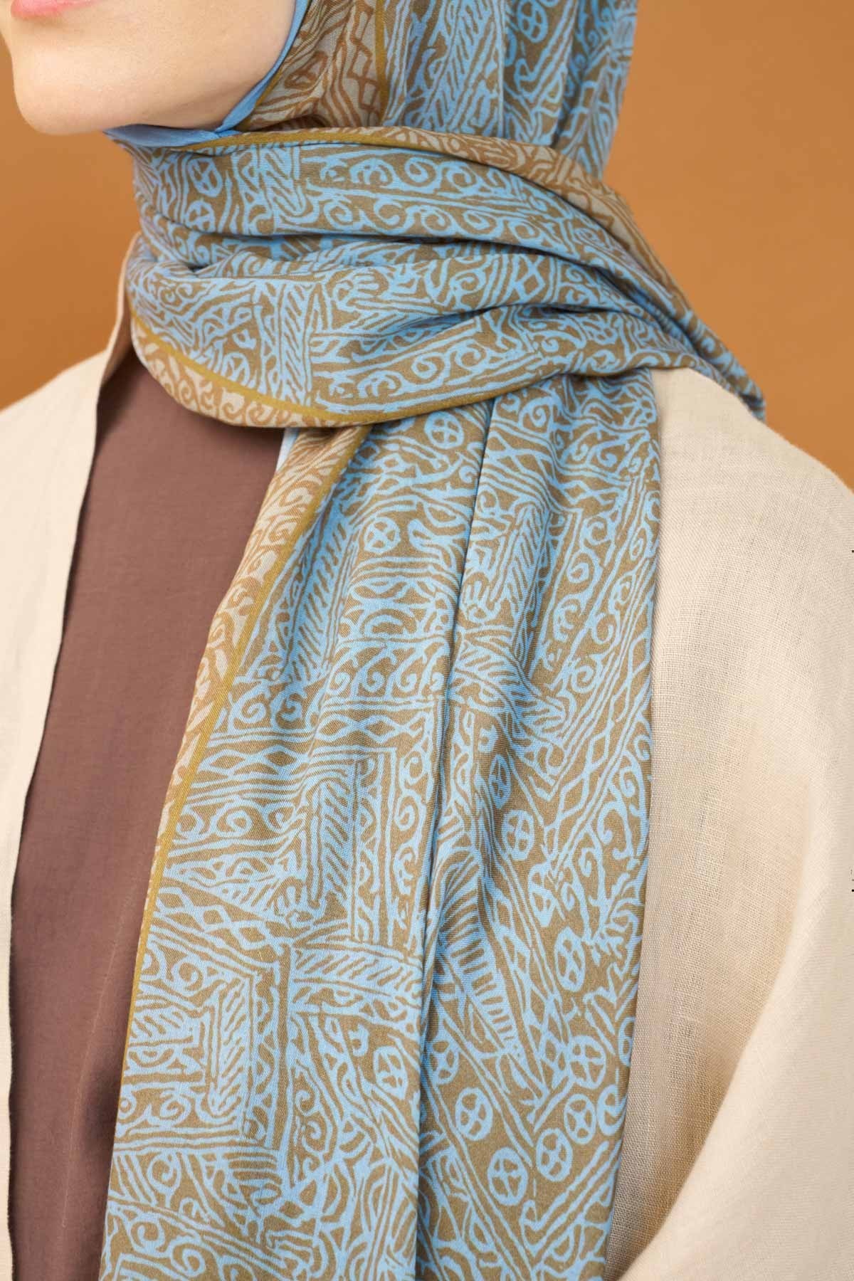 Riva Şal Tencel Güpür Desen Yeşil Kahve