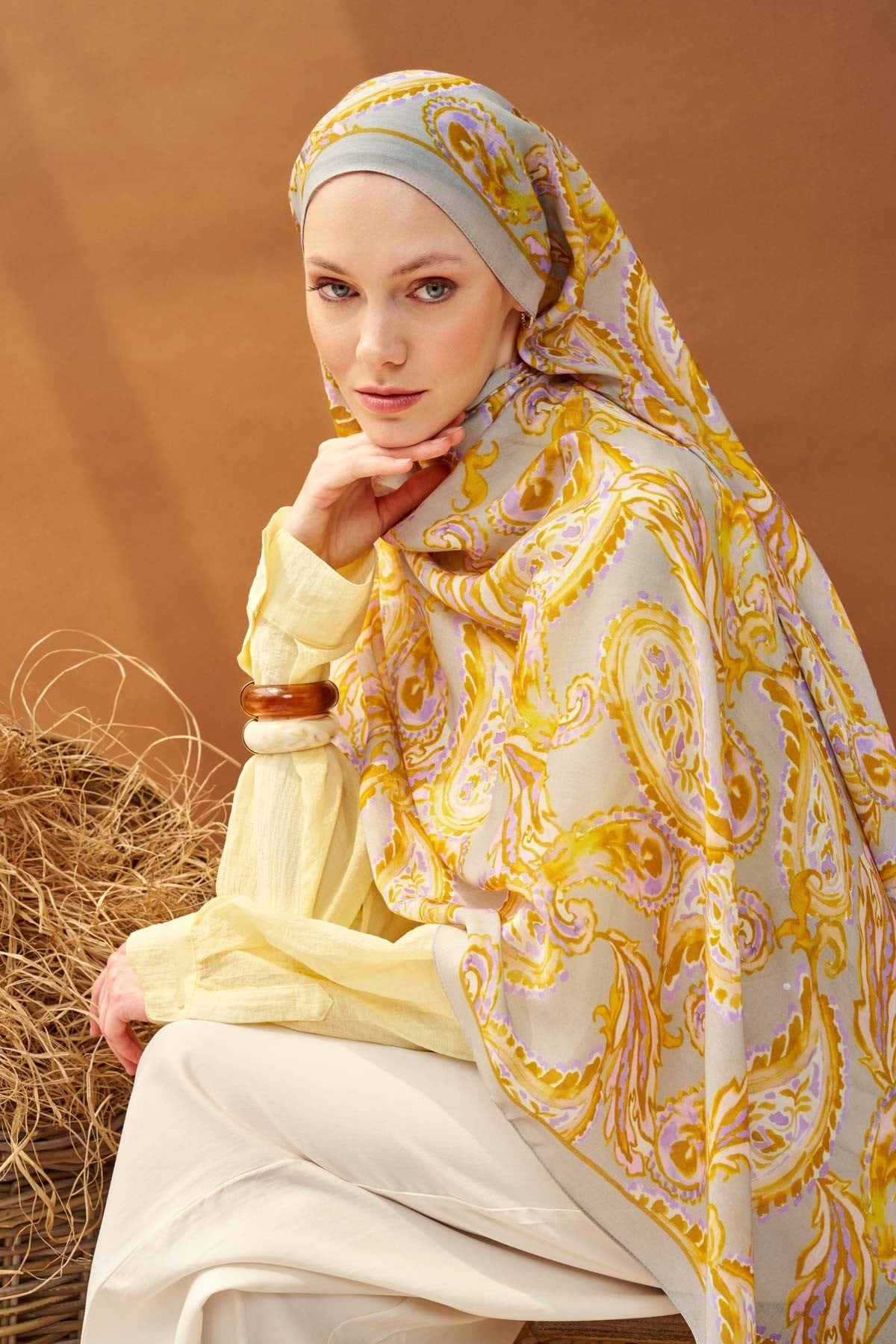 Riva Şal Tencel Paisley Gri