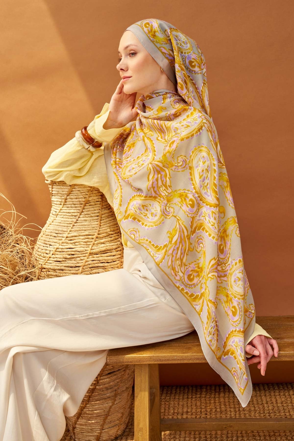 Riva Şal Tencel Paisley Gri
