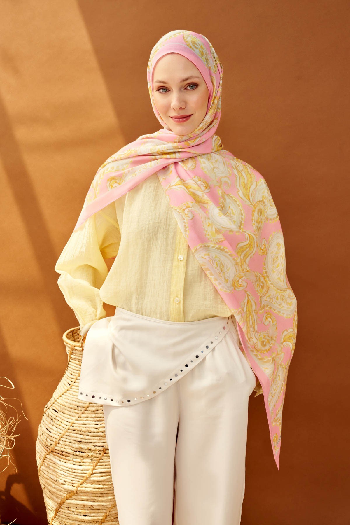 Riva Şal Tencel Paisley Tozpembe
