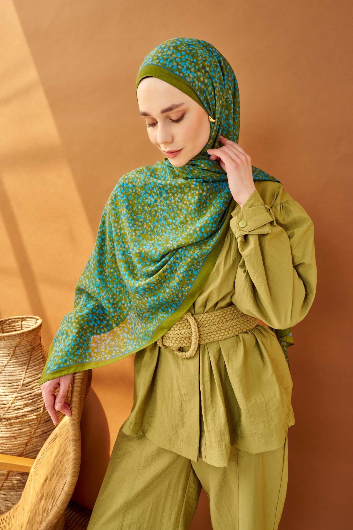 Riva Şal Tencel Secret Garden Yağ Yeşili