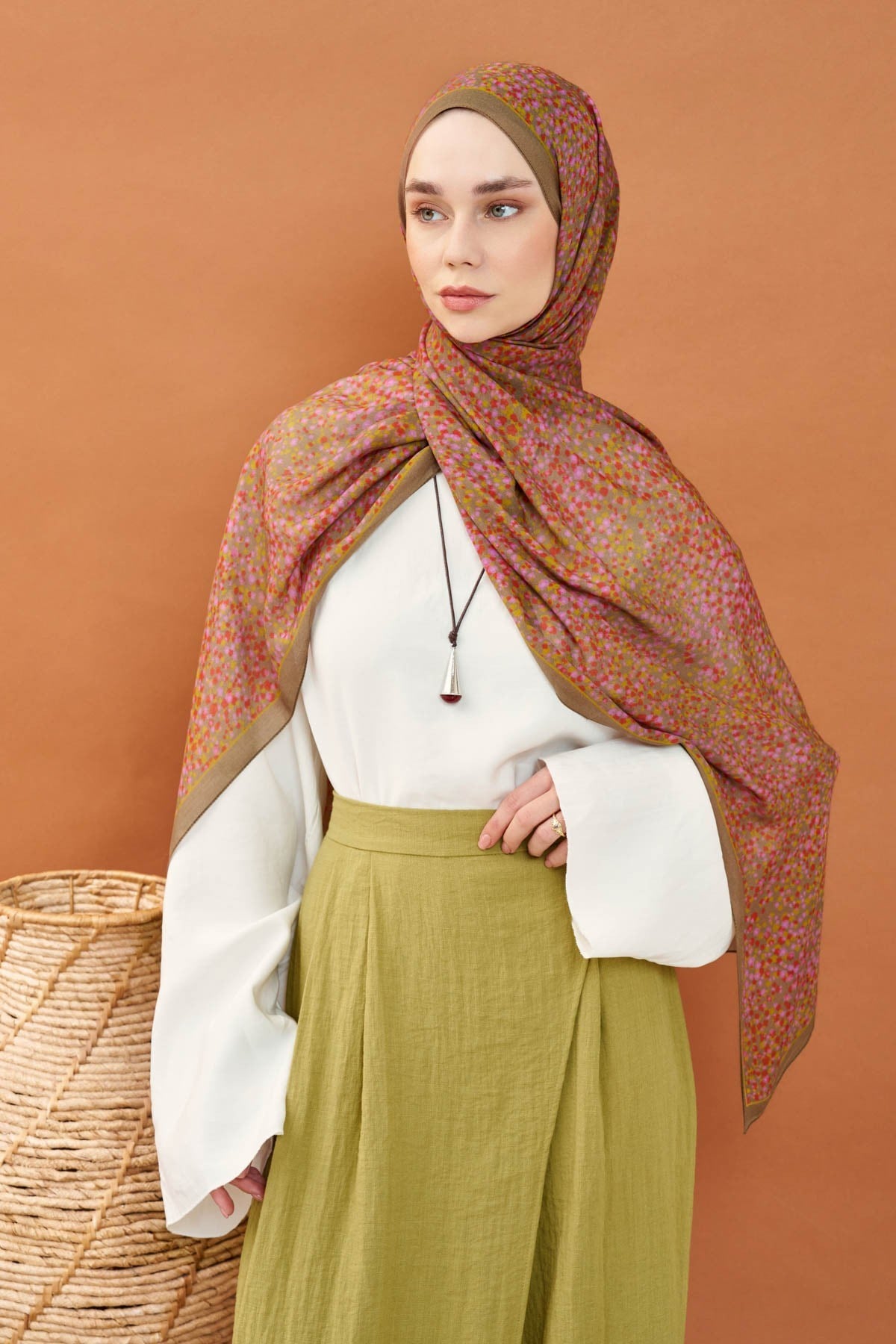 Riva Şal Tencel Secret Garden Yeşil Kahve