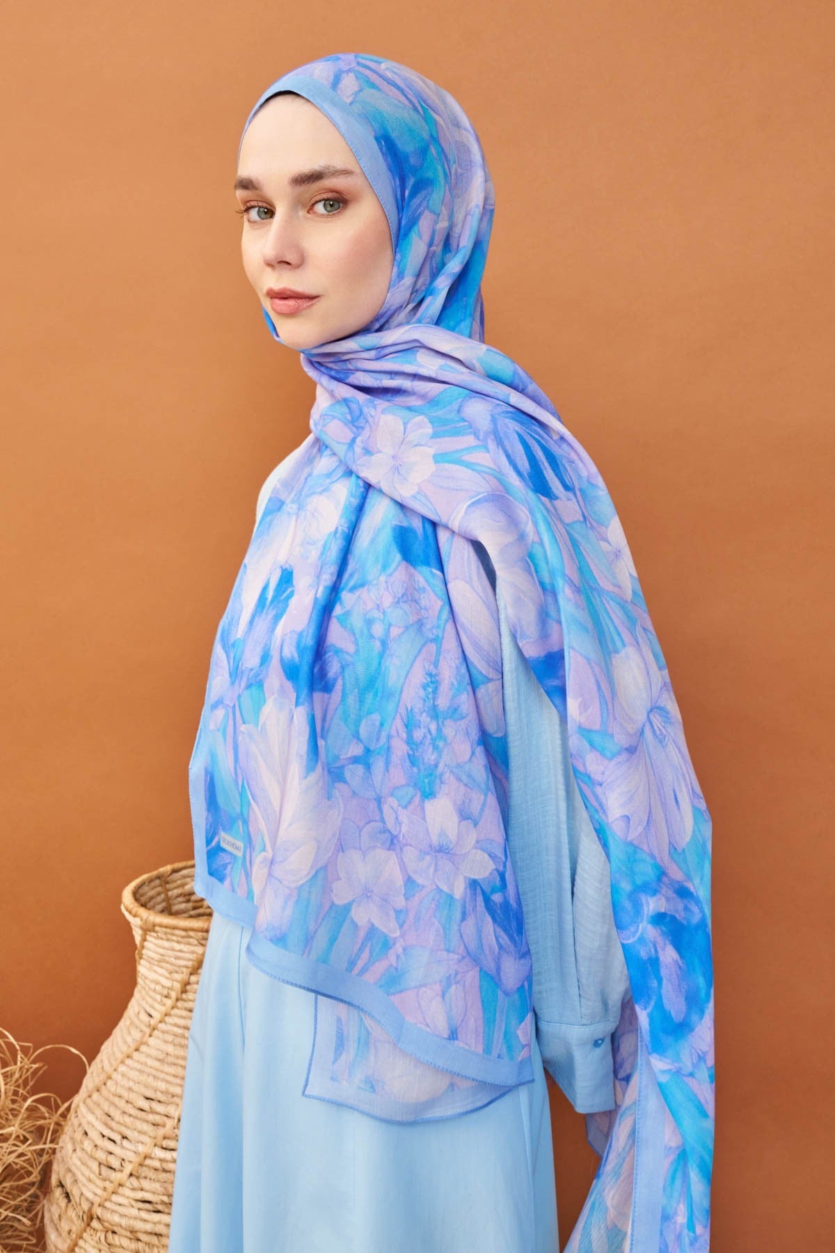 Riva Şal Tencel Wild Flower Mavi