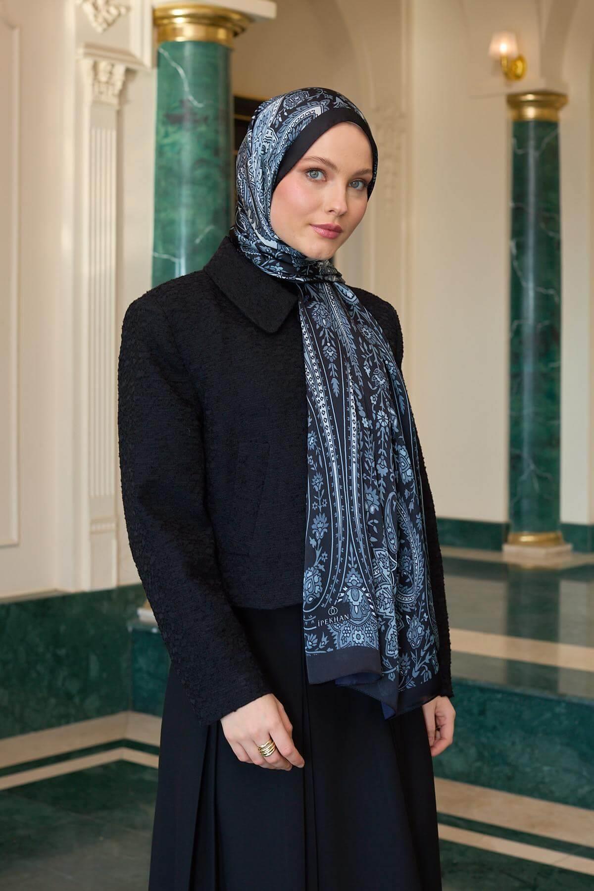 Siyah Gri Hint Vual Şal -  5009-10