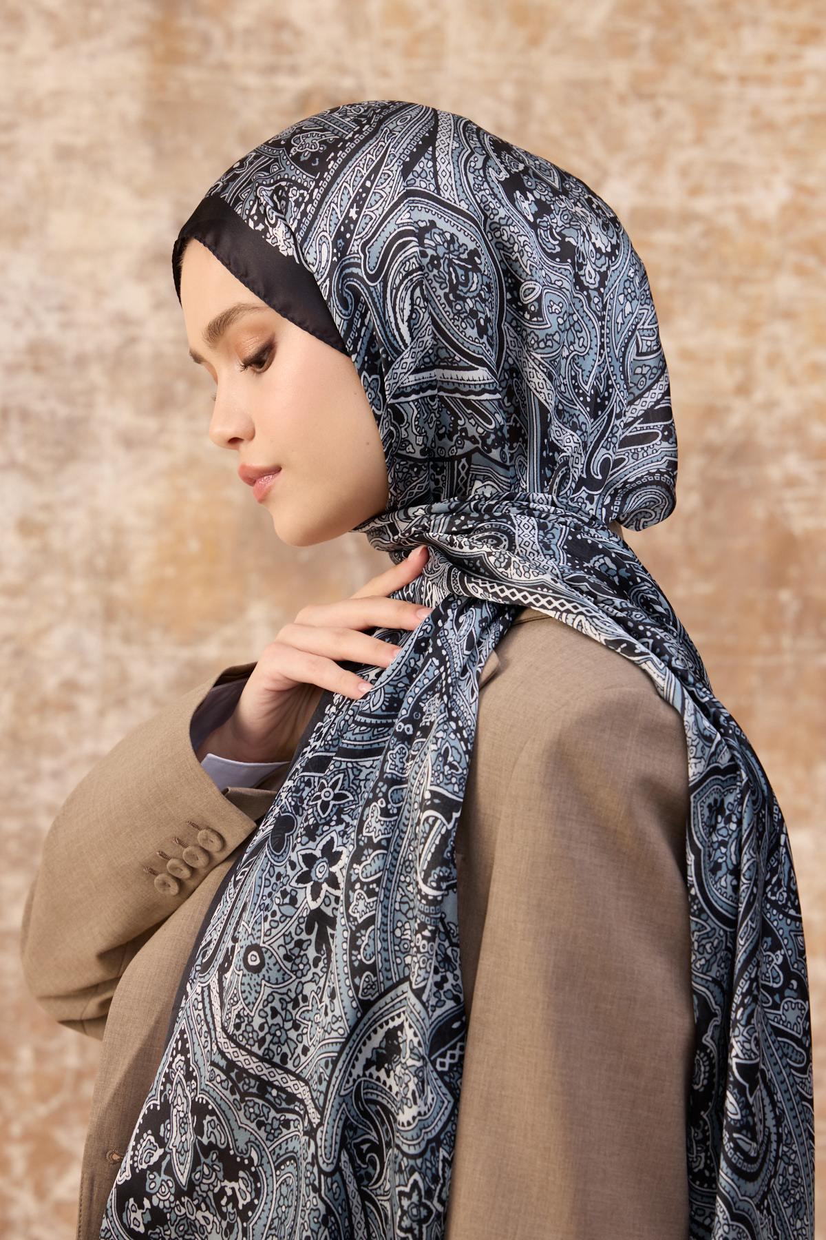 Siyah Hint Vual Şal -  5003-10