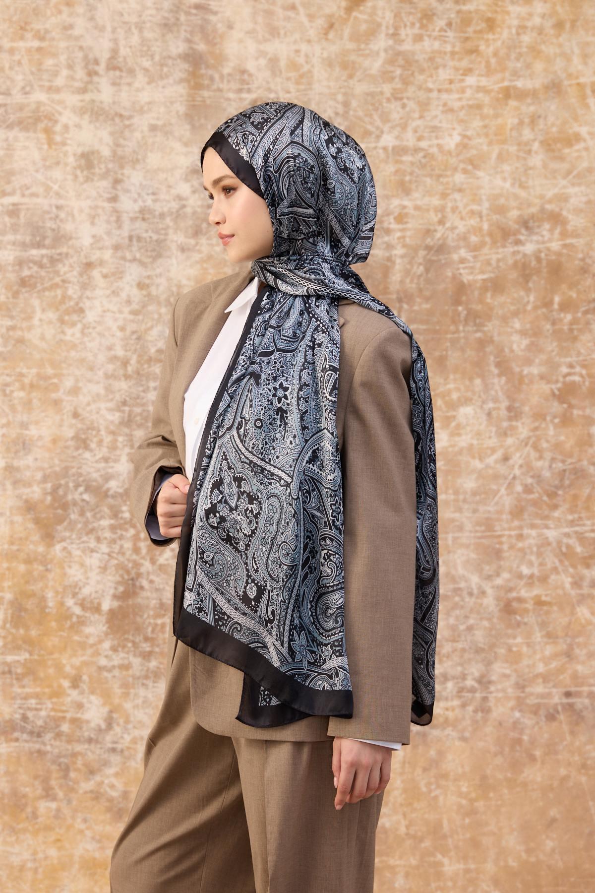 Siyah Hint Vual Şal -  5003-10